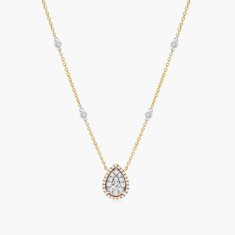 Pear Halo Cluster Diamond Necklace In 14K Yellow Gold