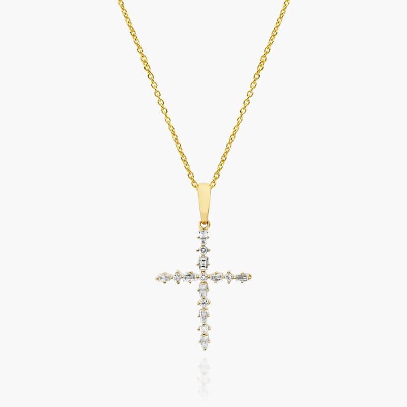 Alternating Diamond Cross Necklace In 14K Yellow Gold