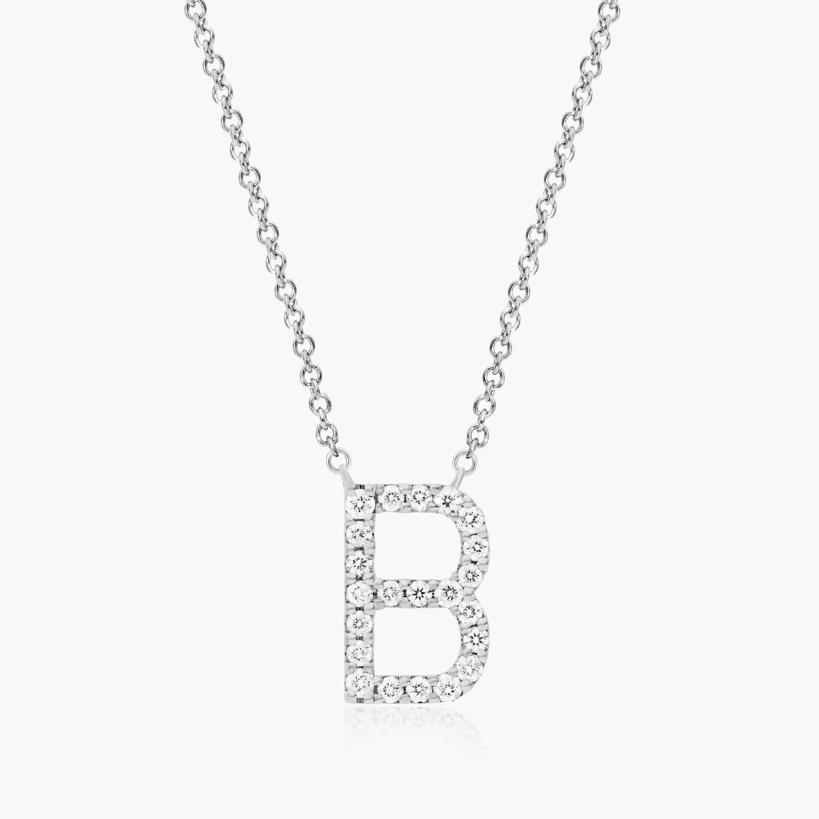 B Initial Lab-Grown Diamond Necklace In 14K White Gold