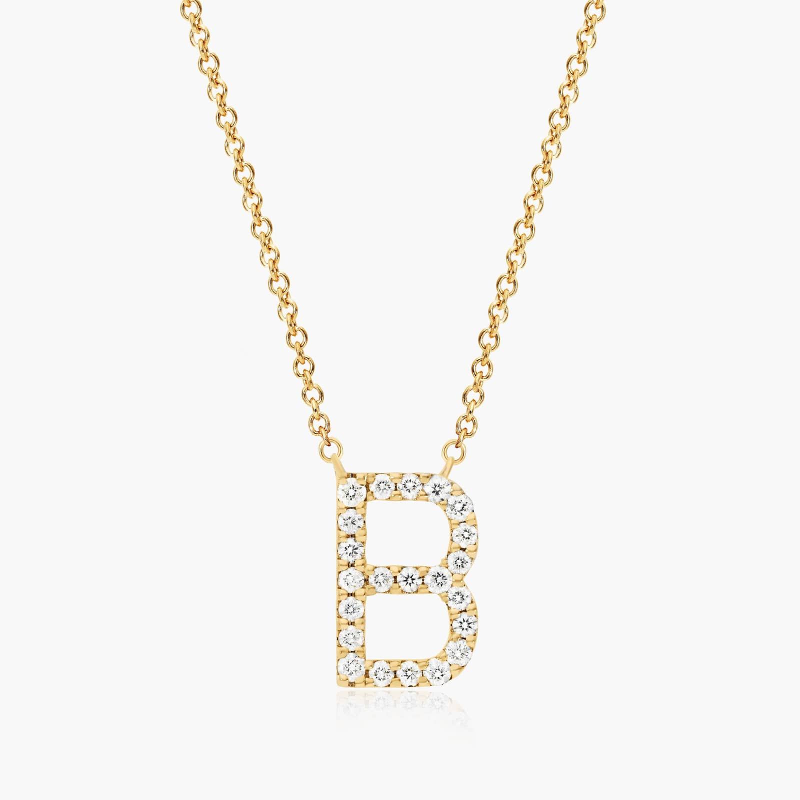 B Initial Lab-Grown Diamond Necklace In 14K Yellow Gold