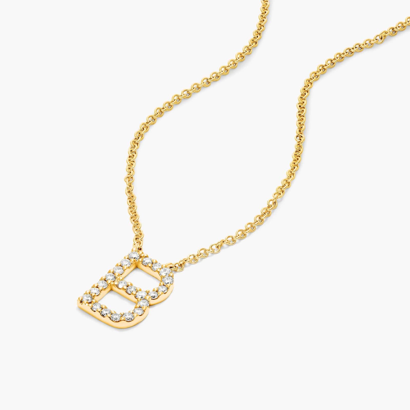 B Initial Lab-Grown Diamond Necklace In 14K Yellow Gold