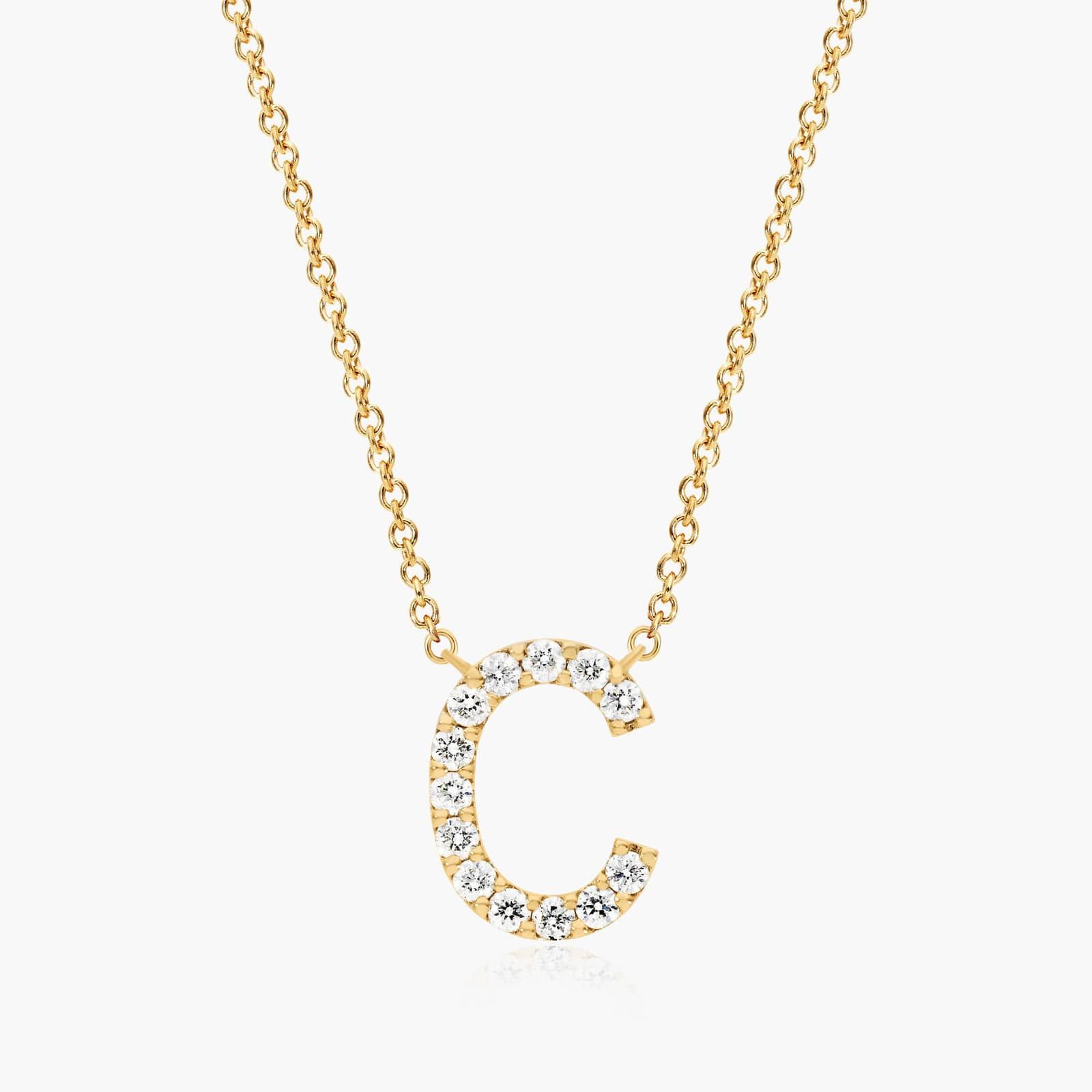 C Initial Lab-Grown Diamond Necklace In 14K Yellow Gold