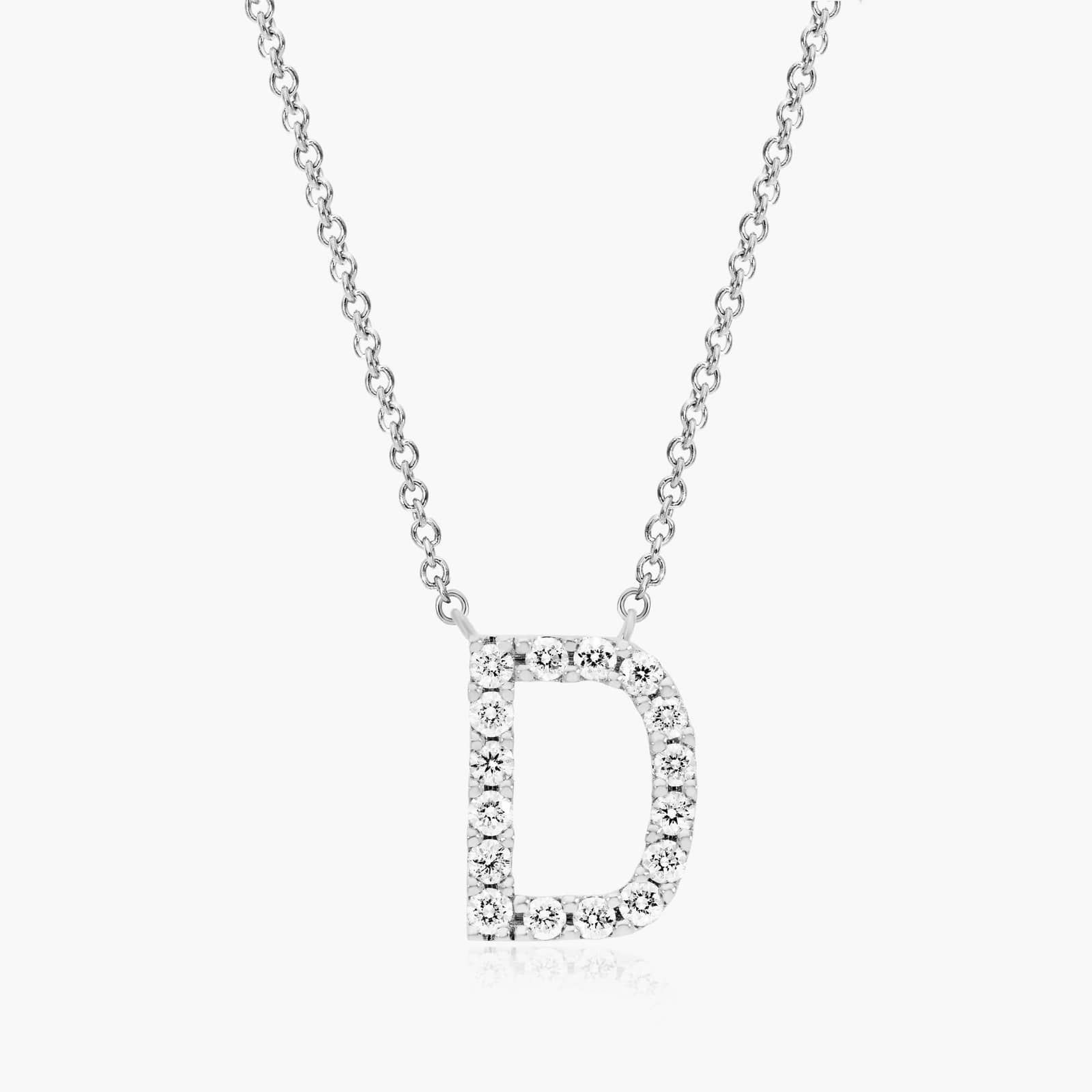 D Initial Lab-Grown Diamond Necklace In 14K White Gold