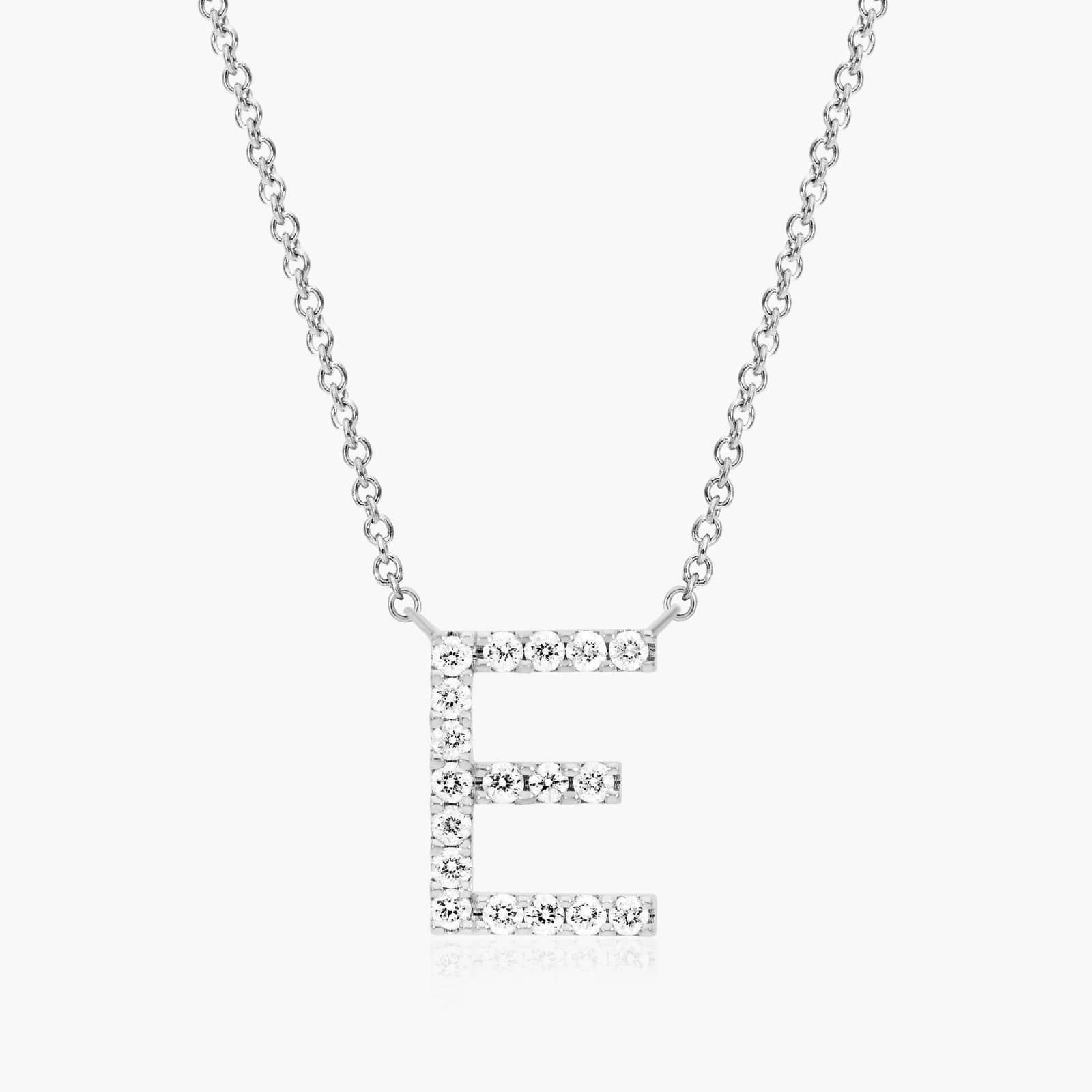 E Initial Lab-Grown Diamond Necklace In 14K White Gold