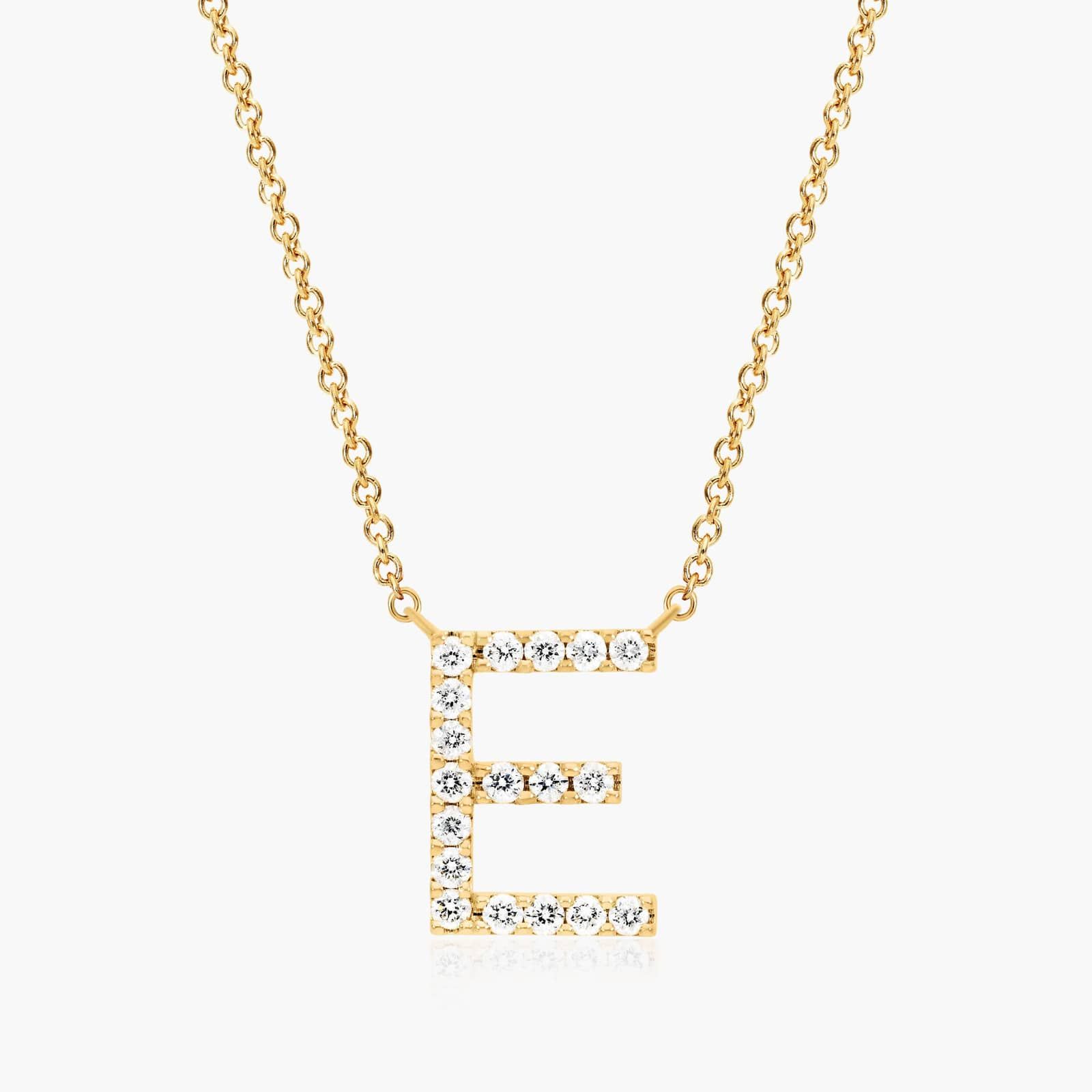 E Initial Lab-Grown Diamond Necklace In 14K Yellow Gold