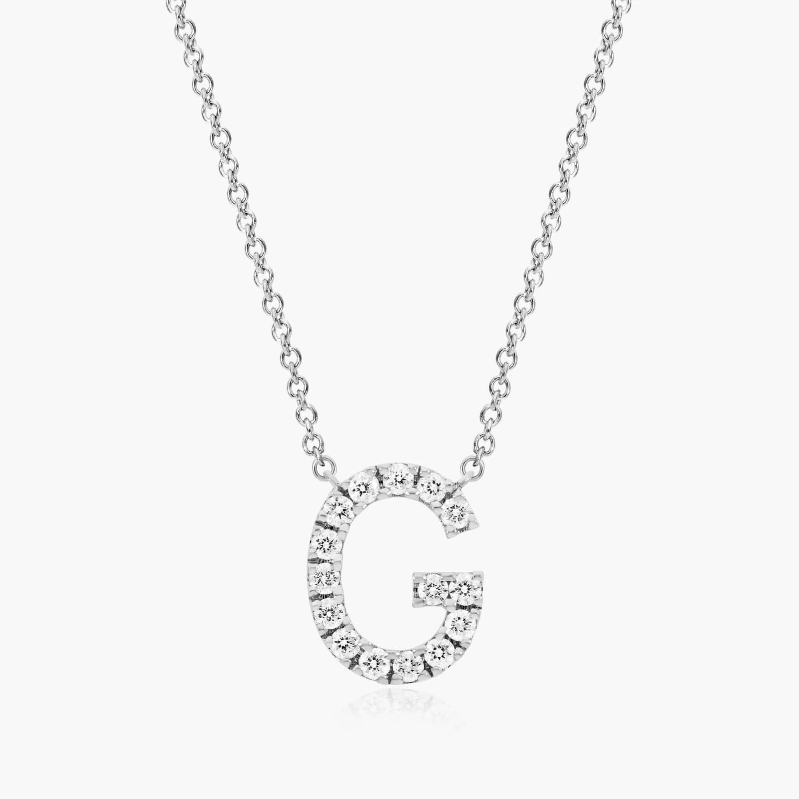 G Initial Lab-Grown Diamond Necklace In 14K White Gold