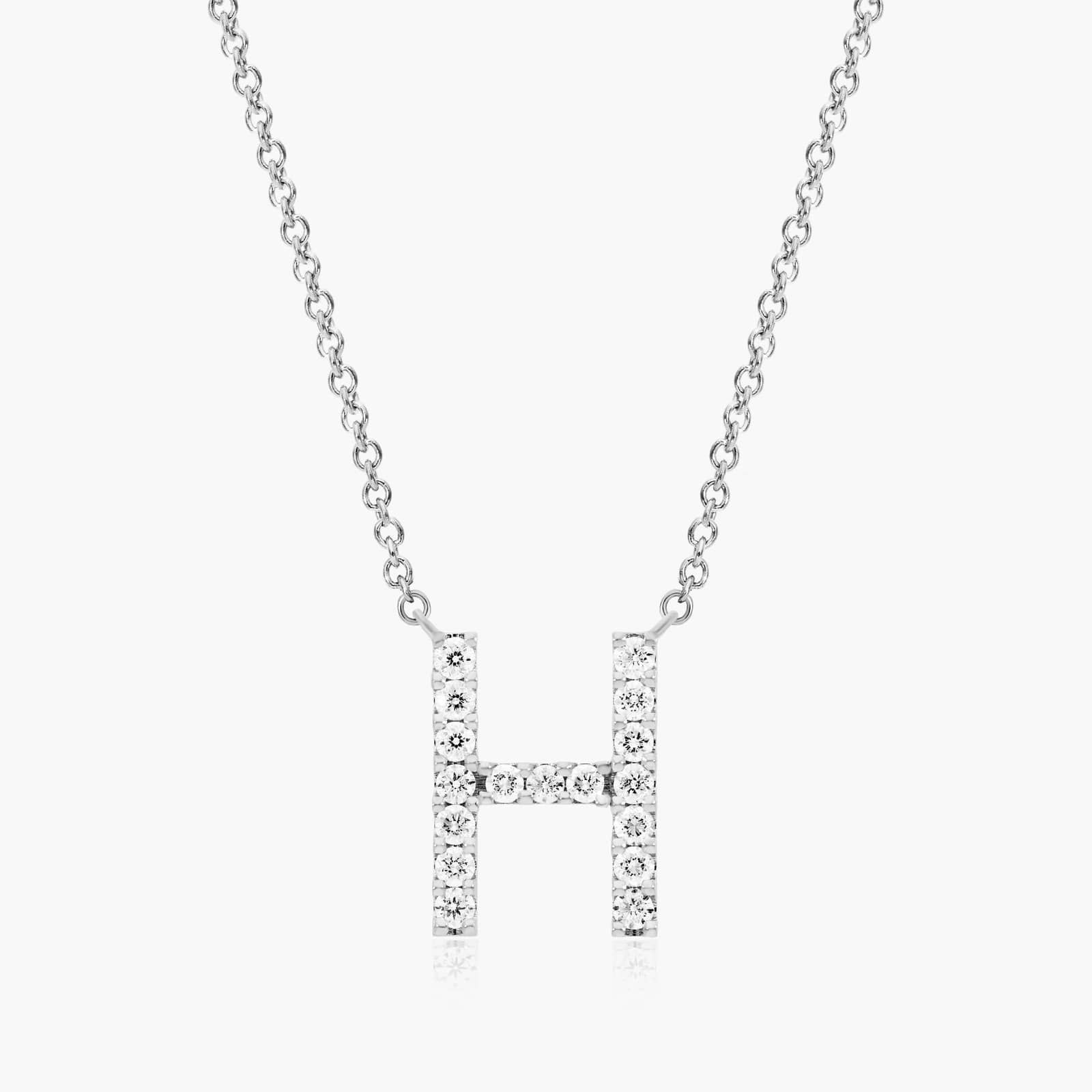 H Initial Lab-Grown Diamond Necklace In 14K White Gold
