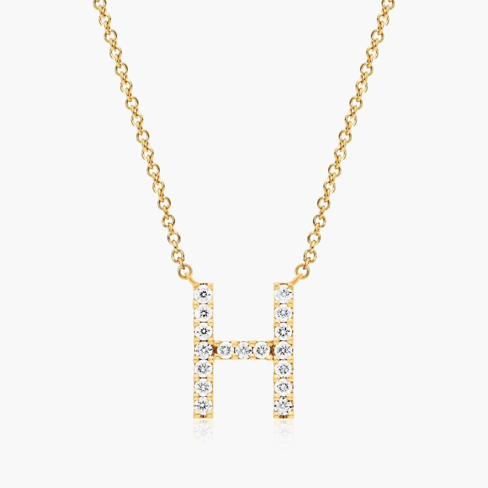 H Initial Lab-Grown Diamond Necklace In 14K Yellow Gold