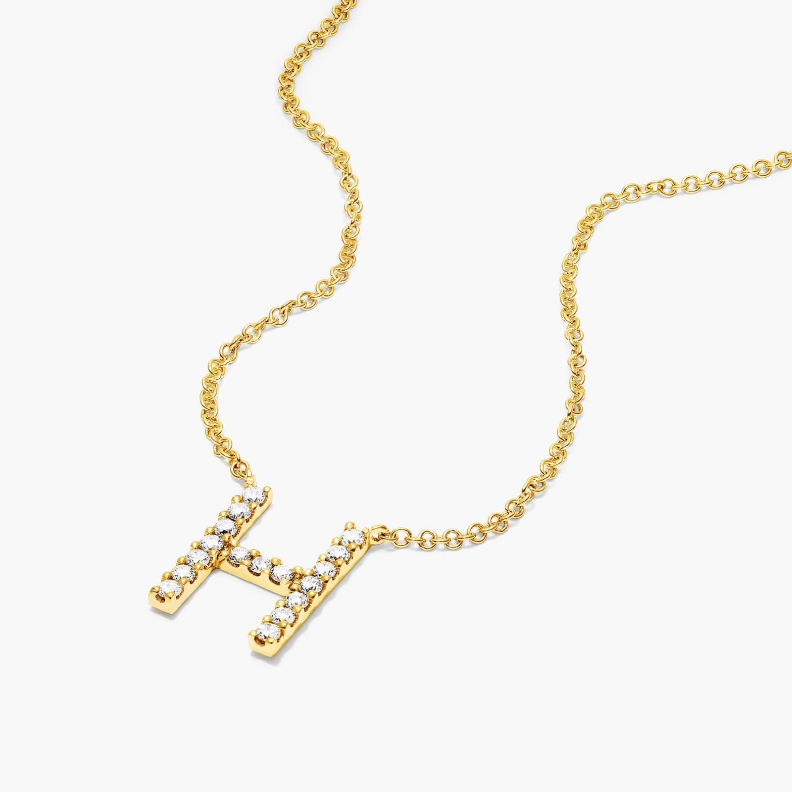 H Initial Lab-Grown Diamond Necklace In 14K Yellow Gold