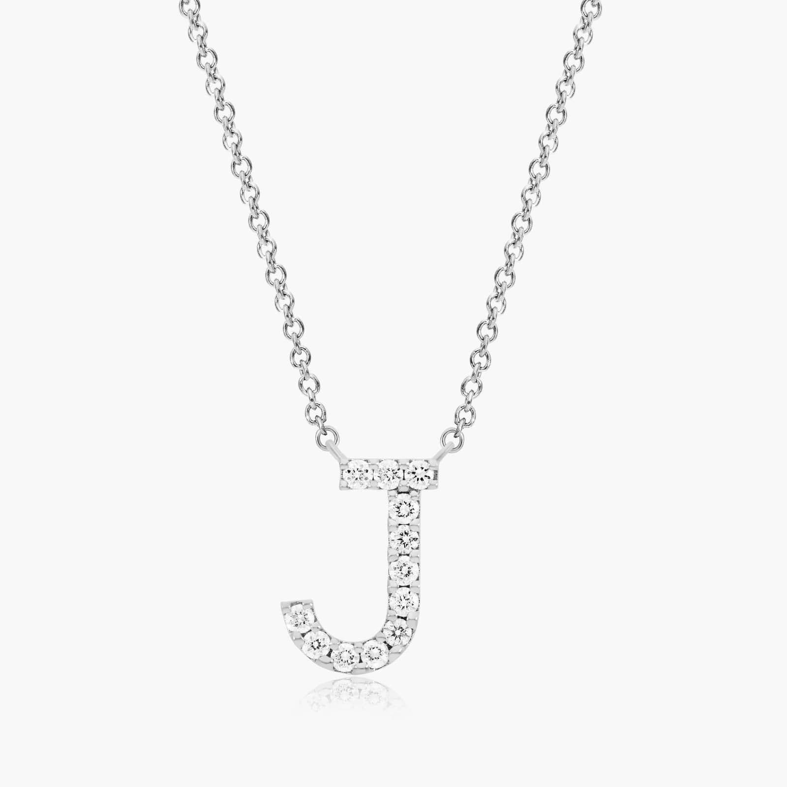 J Initial Lab-Grown Diamond Necklace In 14K White Gold