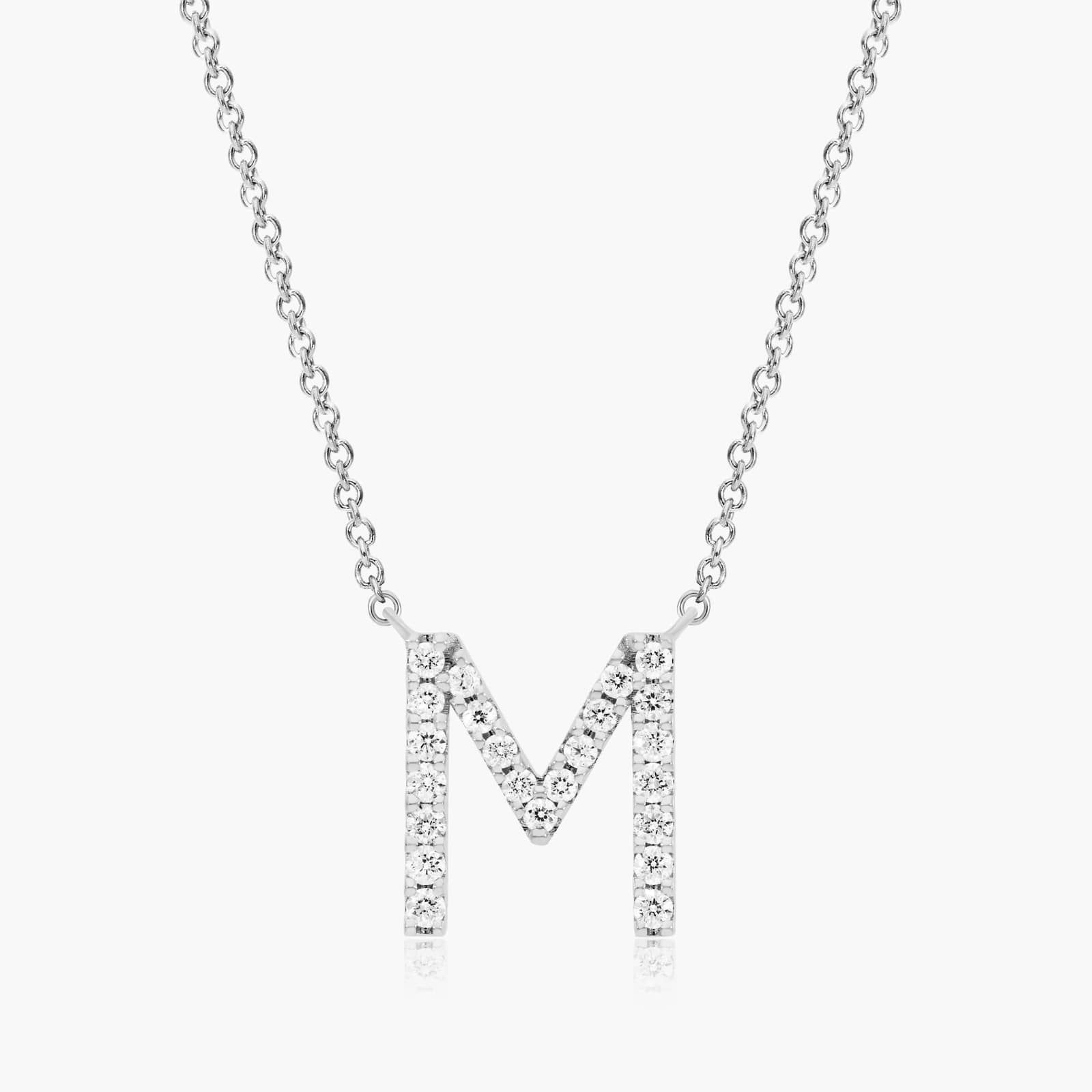M Initial Lab-Grown Diamond Necklace In 14K White Gold