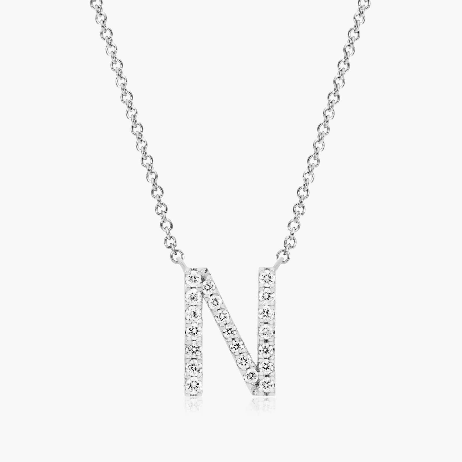 N Initial Lab-Grown Diamond Necklace In 14K White Gold