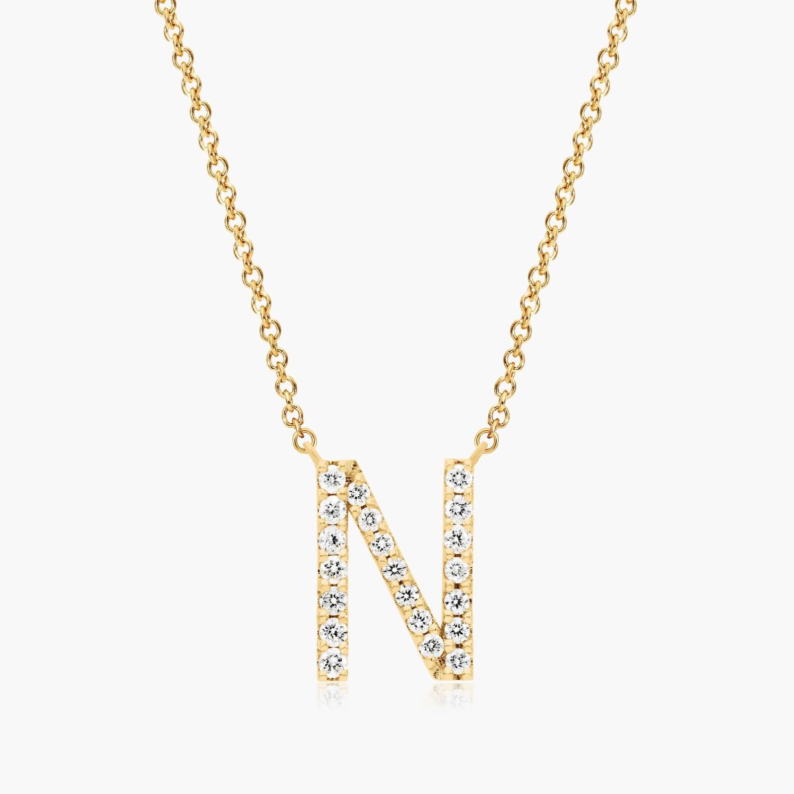 N Initial Lab-Grown Diamond Necklace In 14K Yellow Gold