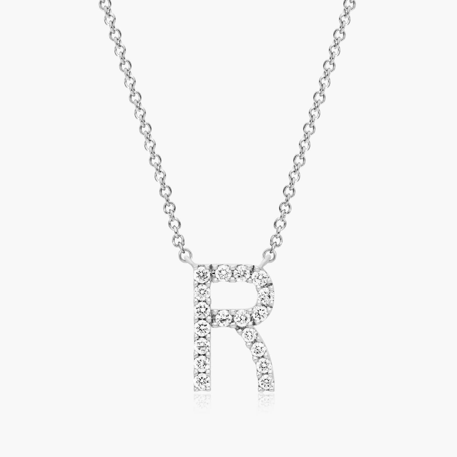 R Initial Lab-Grown Diamond Necklace In 14K White Gold