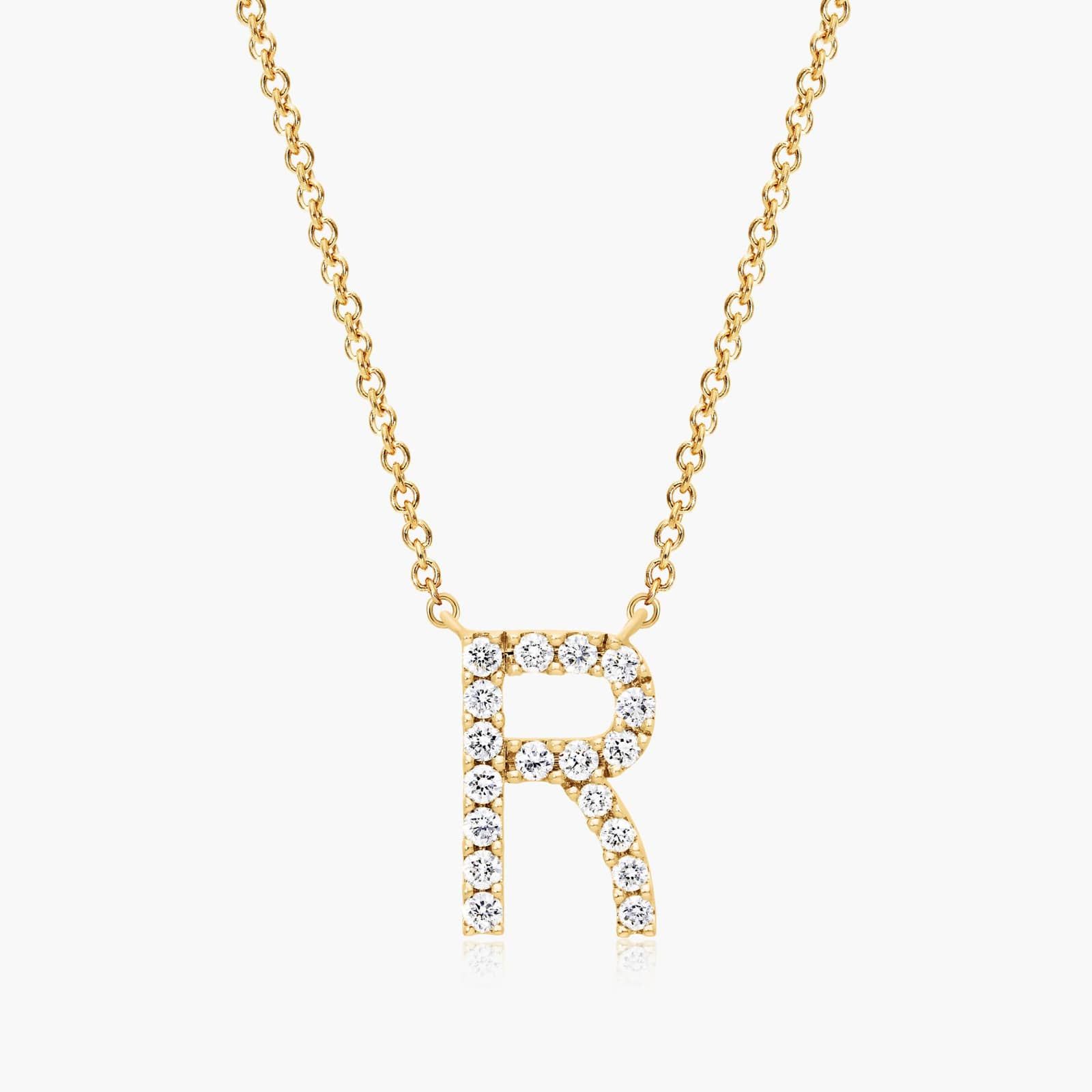 R Initial Lab-Grown Diamond Necklace In 14K Yellow Gold