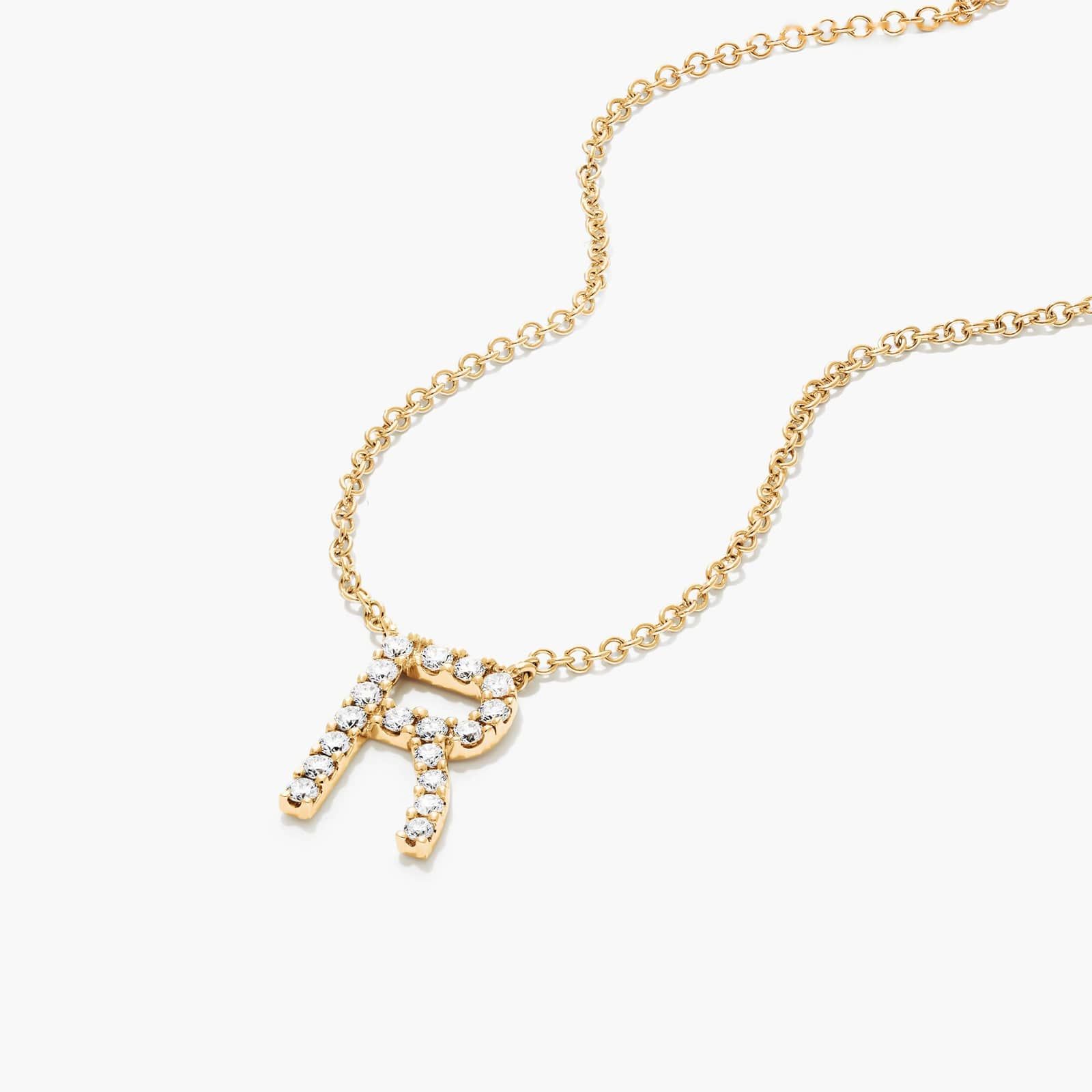 R Initial Lab-Grown Diamond Necklace In 14K Yellow Gold
