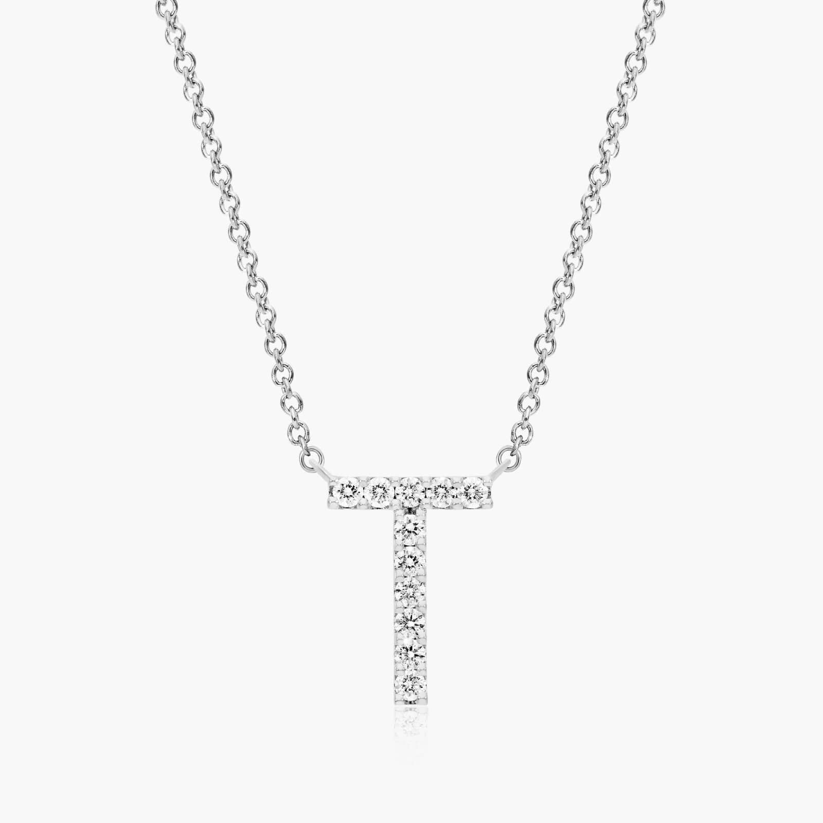 T Initial Lab-Grown Diamond Necklace In 14K White Gold
