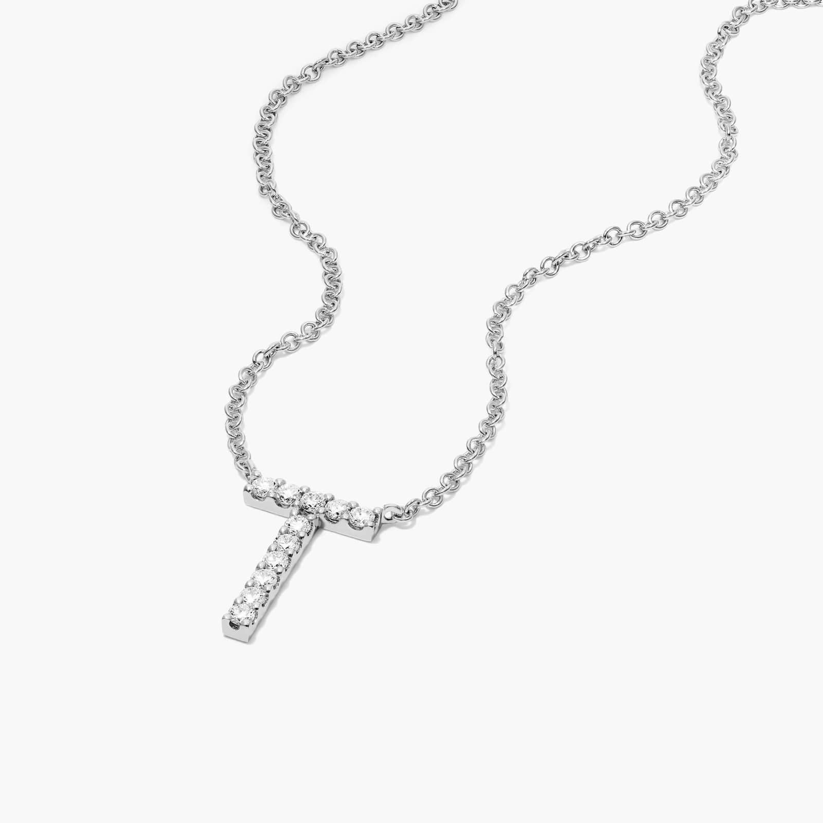 T Initial Lab-Grown Diamond Necklace In 14K White Gold
