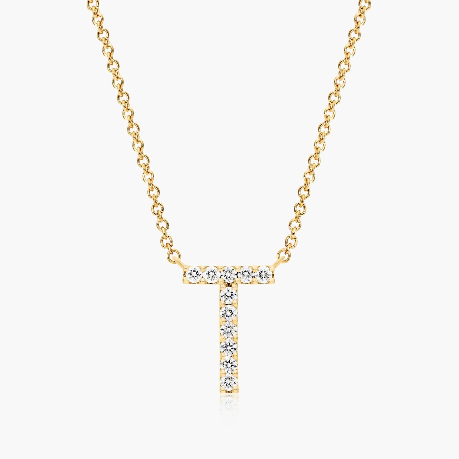 T Initial Lab-Grown Diamond Necklace In 14K Yellow Gold