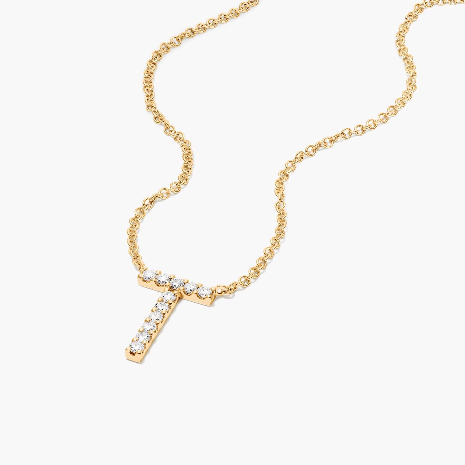 T Initial Lab-Grown Diamond Necklace In 14K Yellow Gold