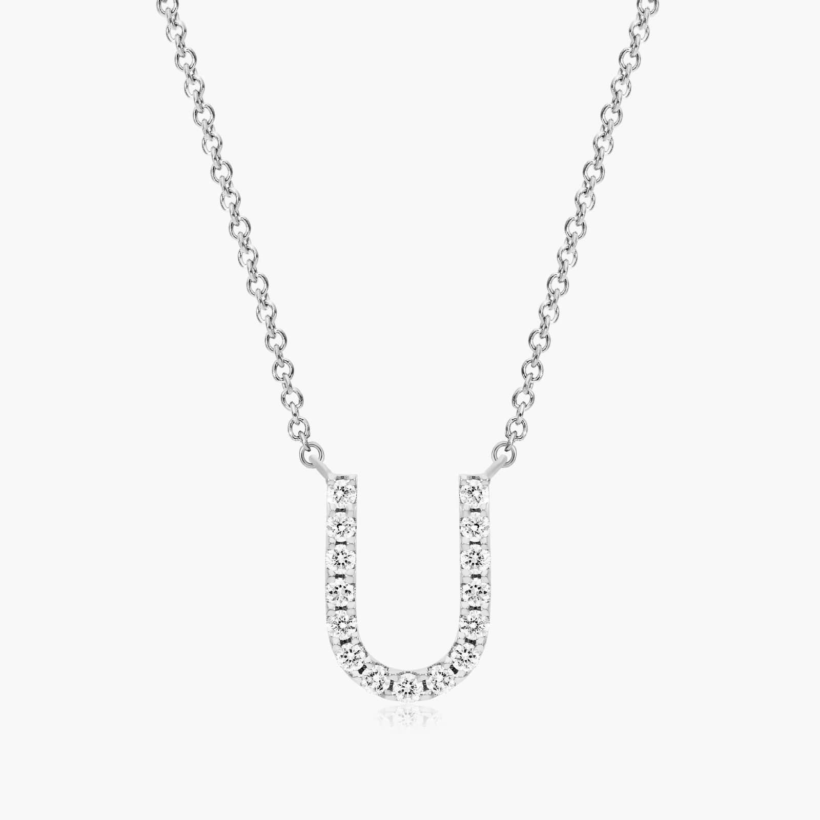 U Initial Lab-Grown Diamond Necklace In 14K White Gold