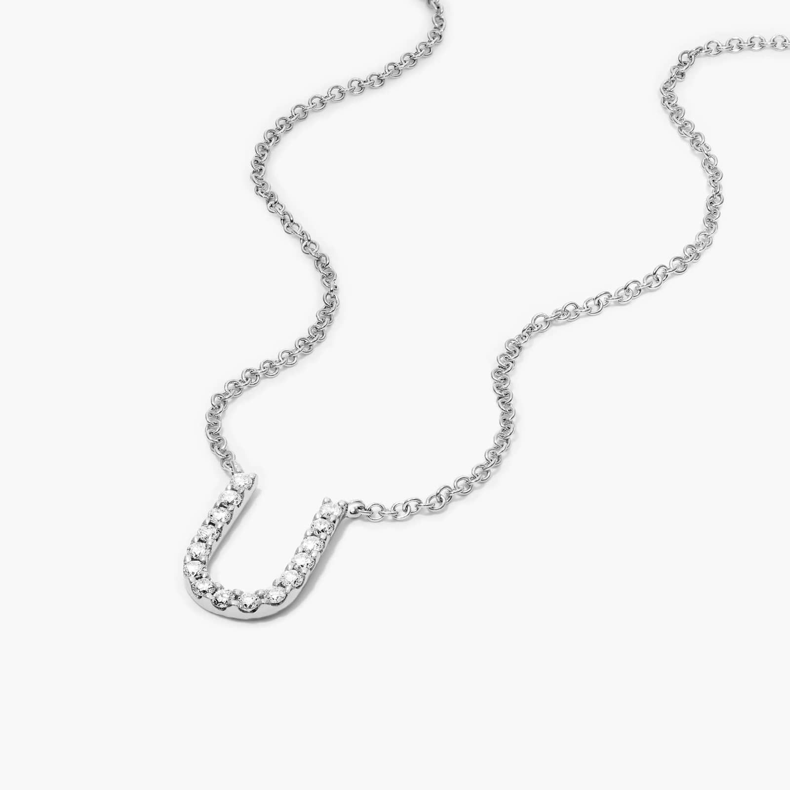 U Initial Lab-Grown Diamond Necklace In 14K White Gold