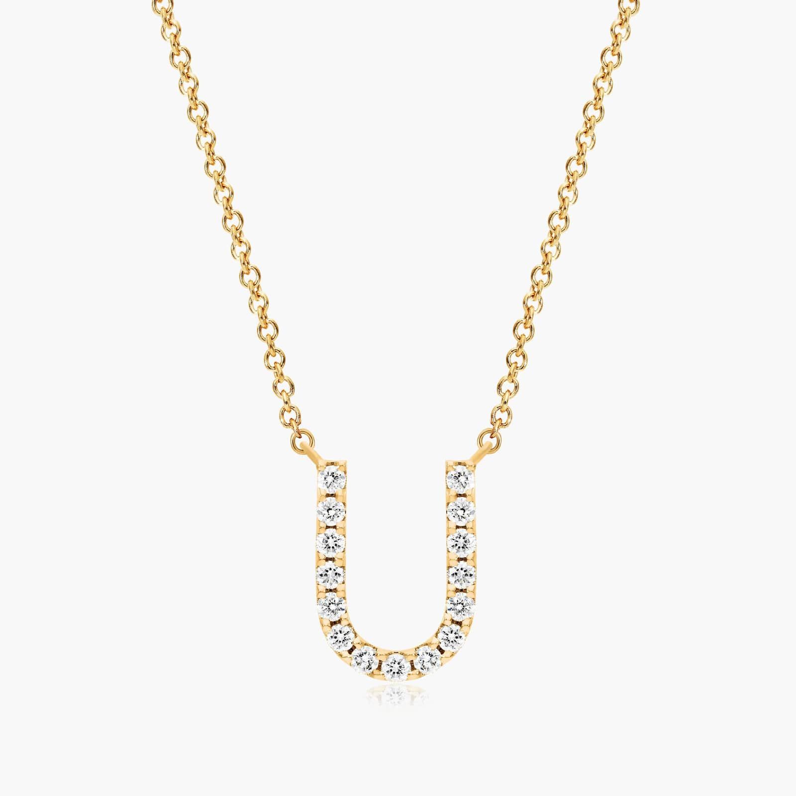U Initial Lab-Grown Diamond Necklace In 14K Yellow Gold
