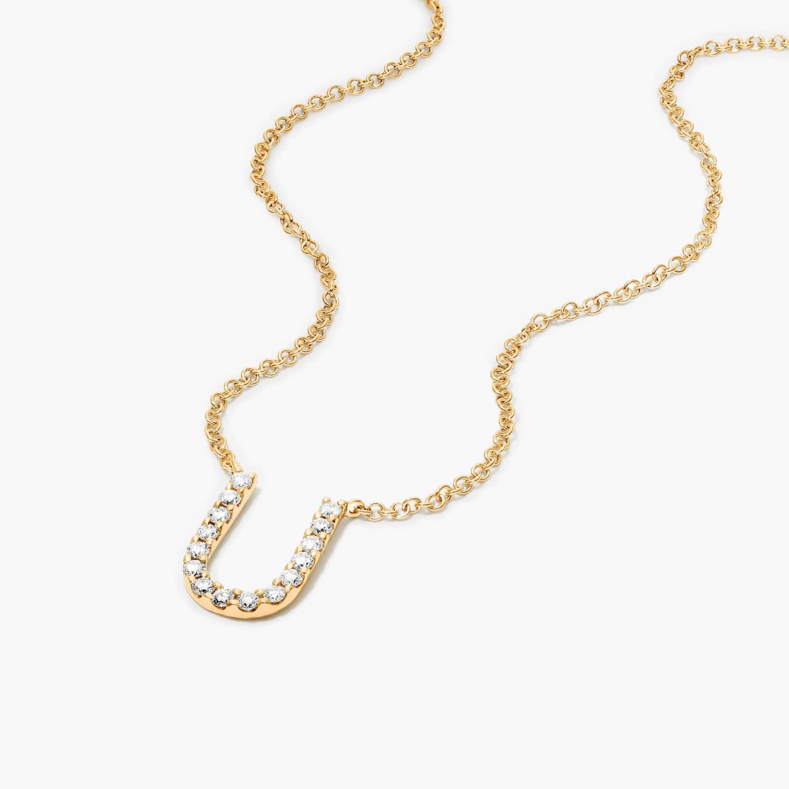U Initial Lab-Grown Diamond Necklace In 14K Yellow Gold