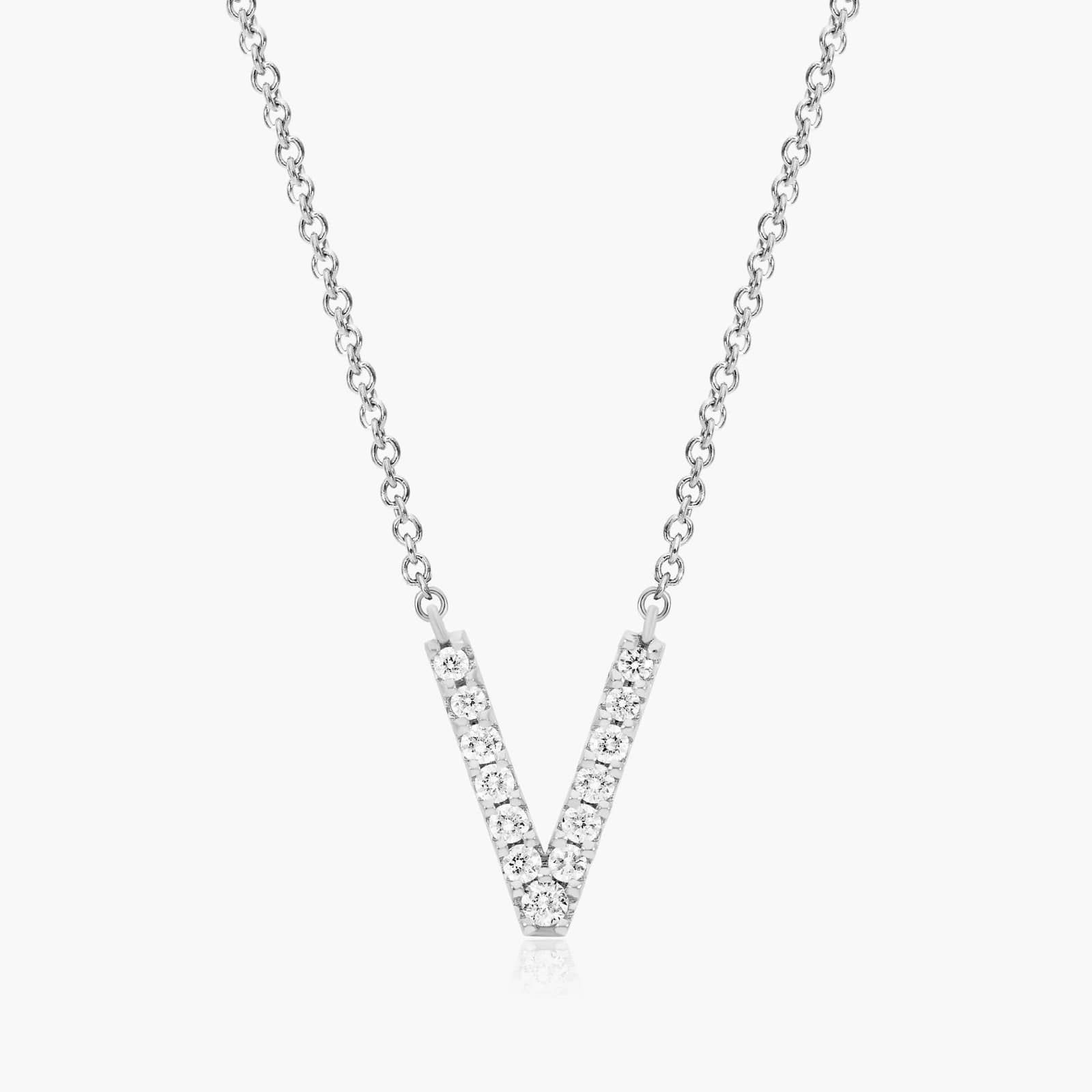 V Initial Lab-Grown Diamond Necklace In 14K White Gold