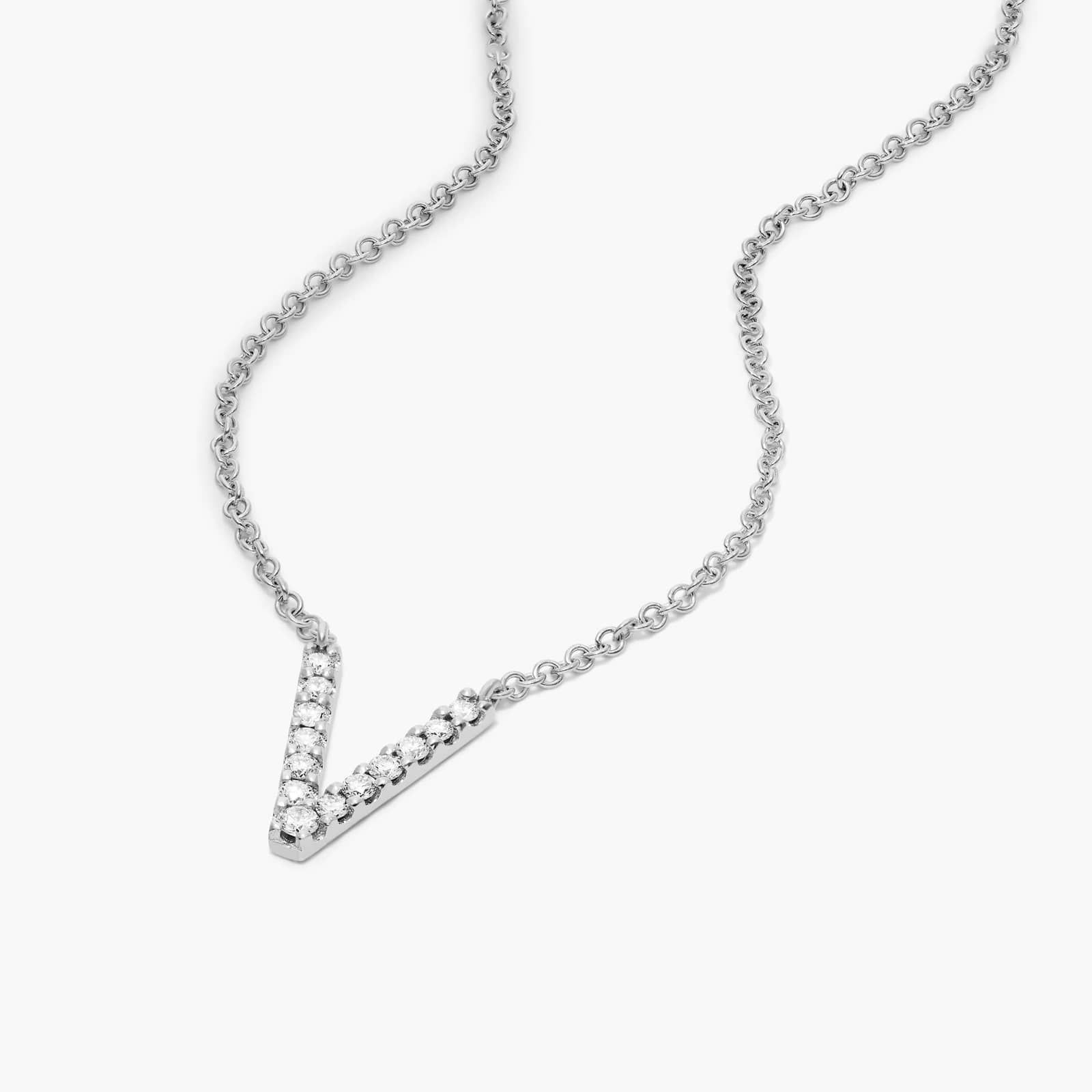 V Initial Lab-Grown Diamond Necklace In 14K White Gold