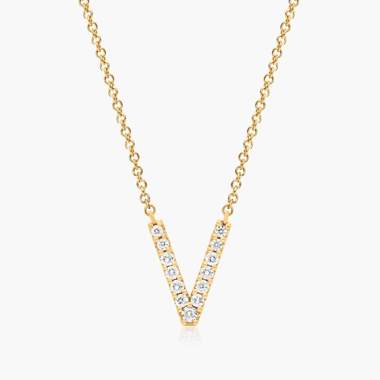 V Initial Lab-Grown Diamond Necklace In 14K Yellow Gold