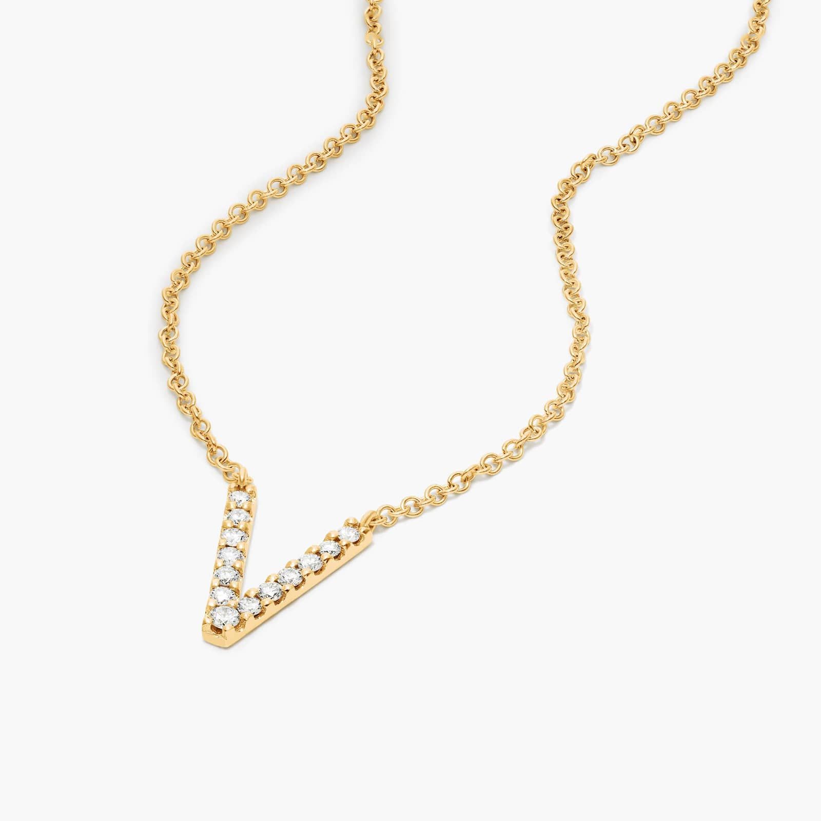 V Initial Lab-Grown Diamond Necklace In 14K Yellow Gold