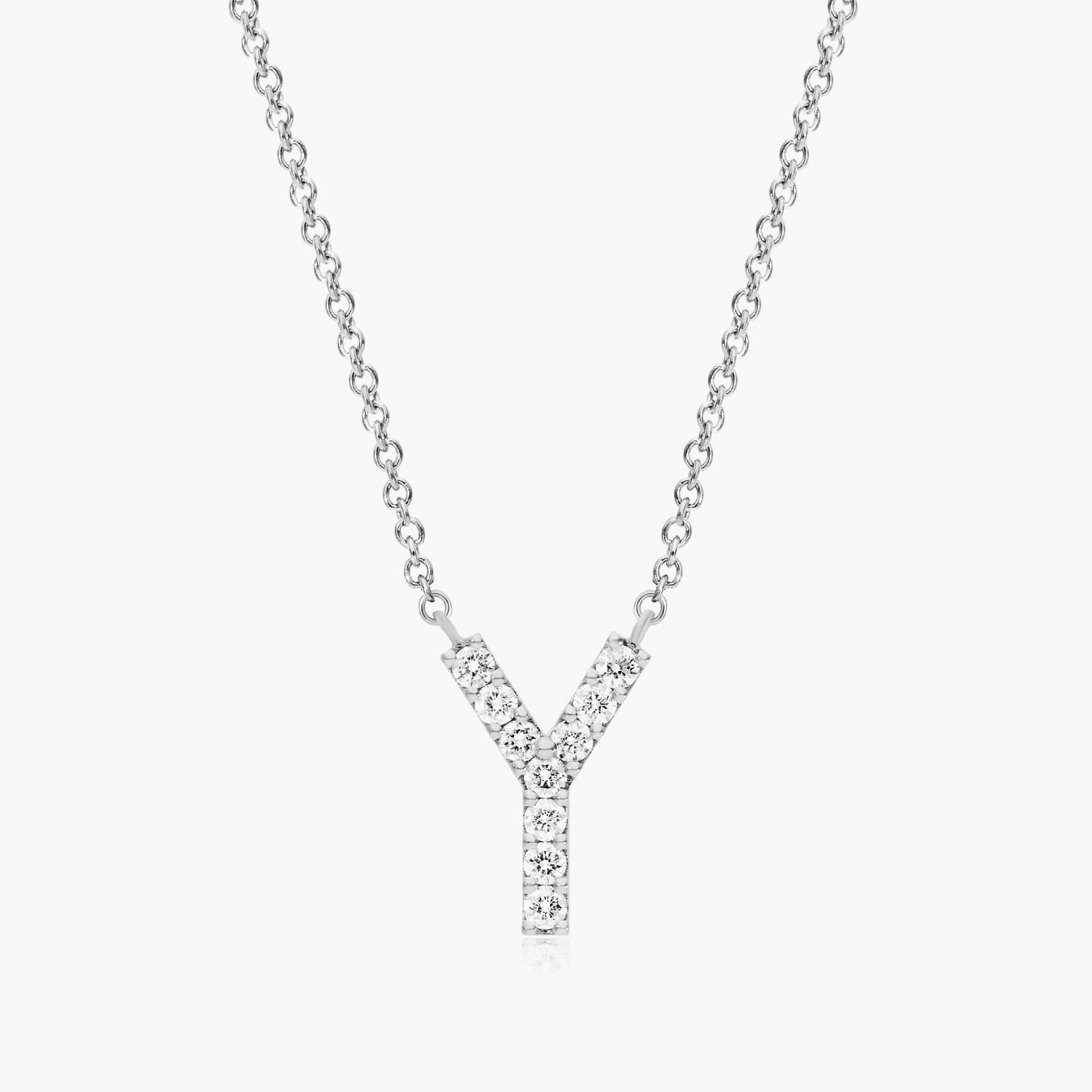 Y Initial Lab-Grown Diamond Necklace In 14K White Gold