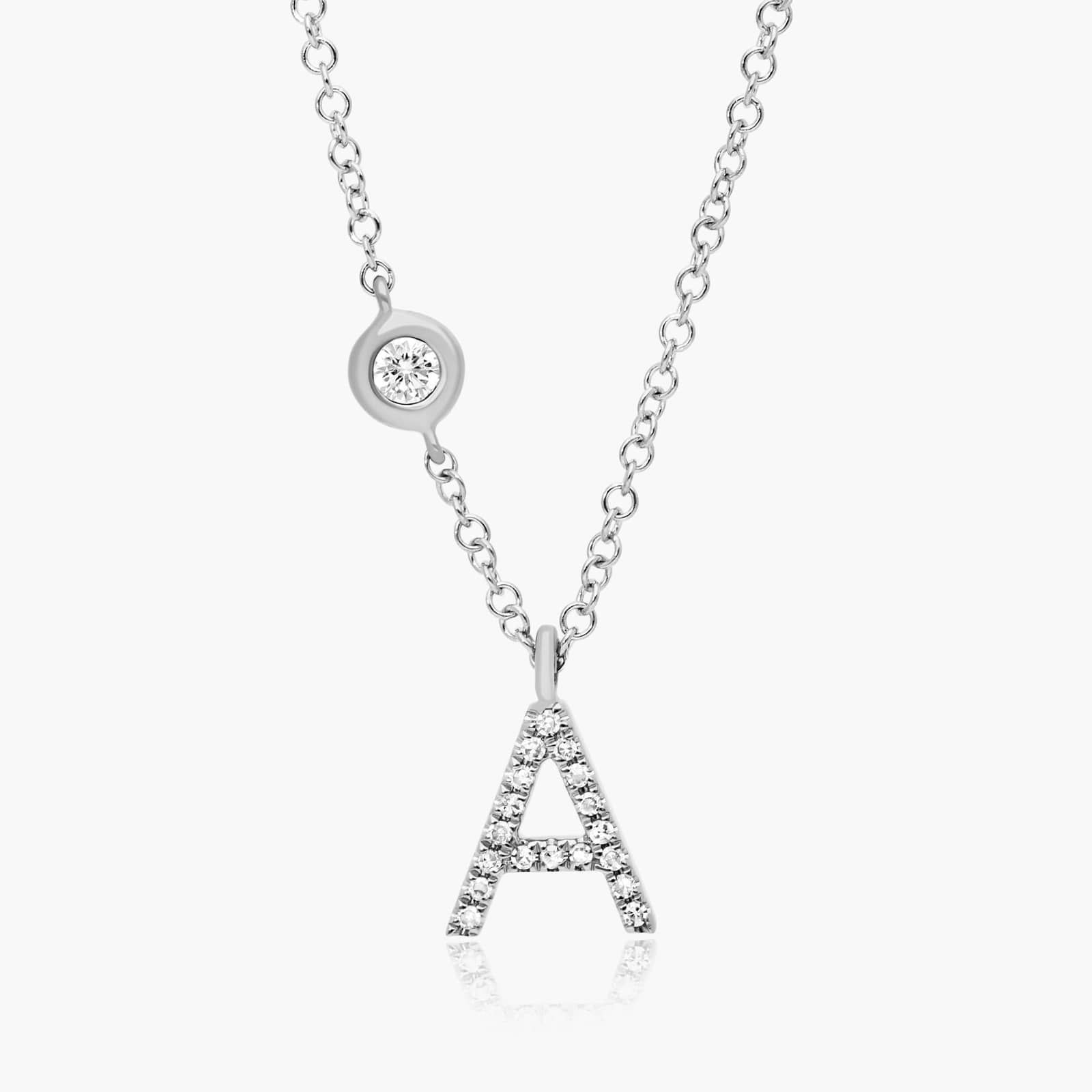 Initial A Diamond Necklace In 14K White Gold