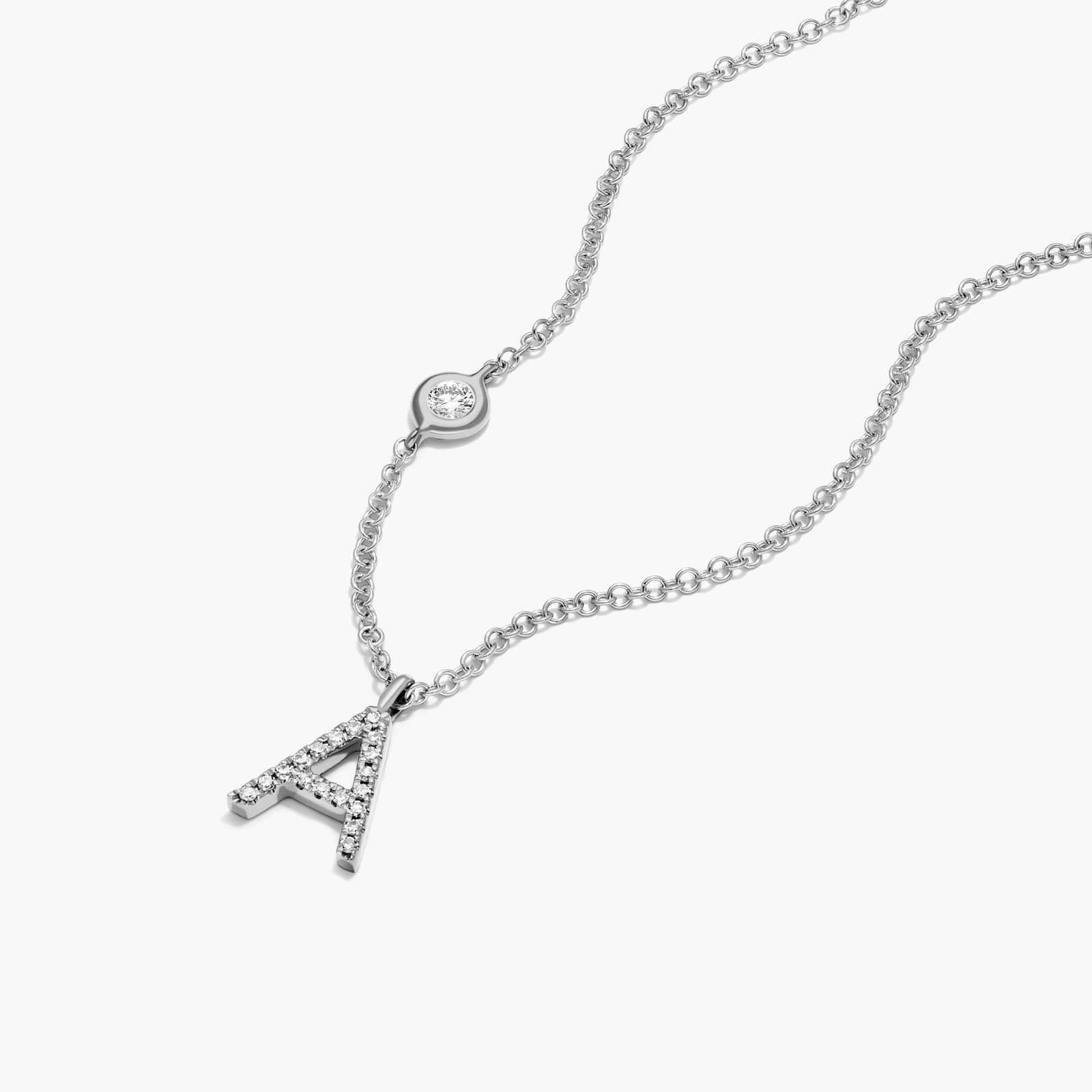 Initial A Diamond Necklace In 14K White Gold