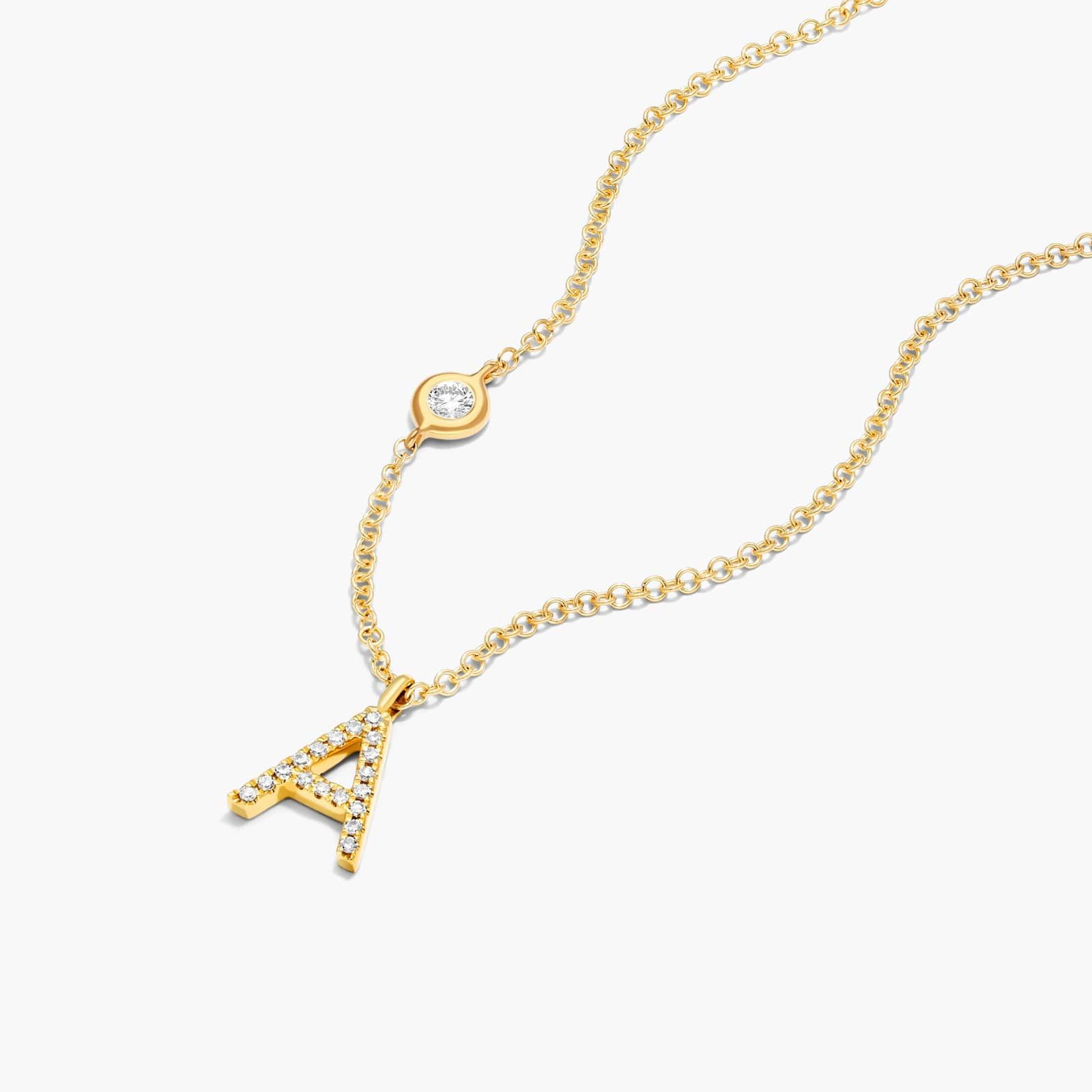 Initial A Diamond Necklace In 14K Yellow Gold