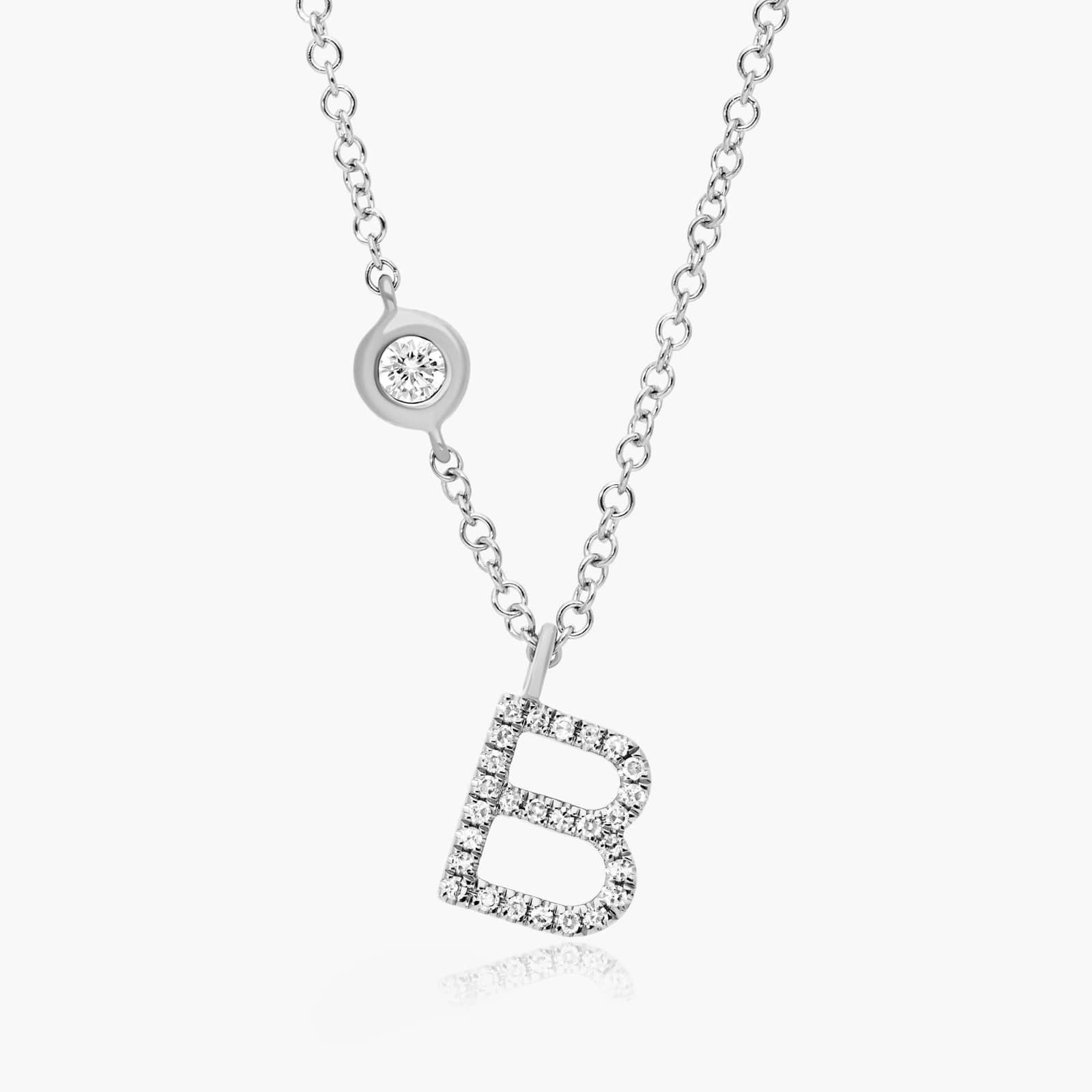 Initial B Diamond Necklace In 14K White Gold