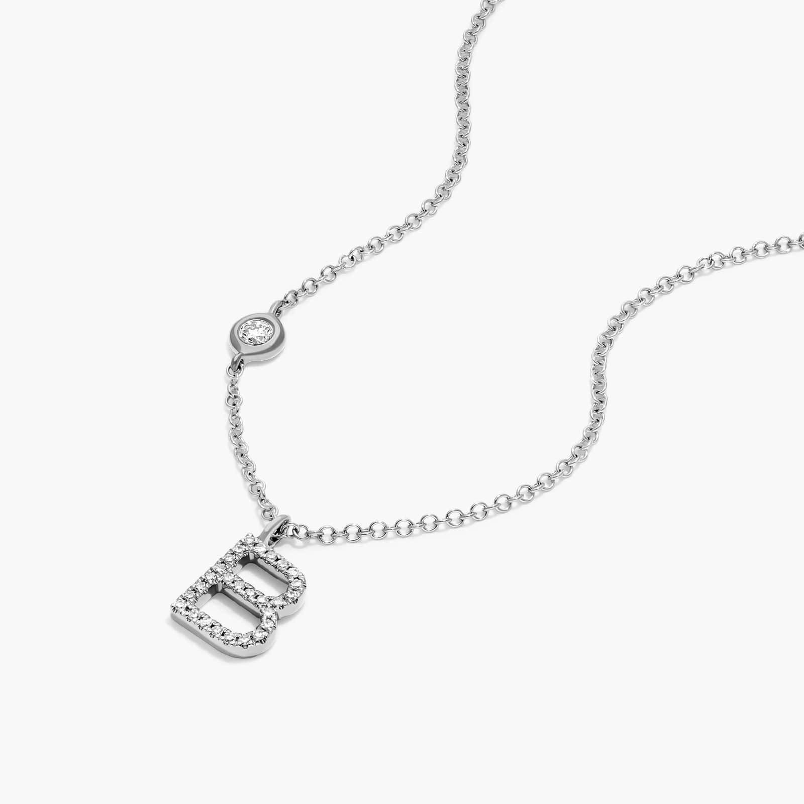 Initial B Diamond Necklace In 14K White Gold