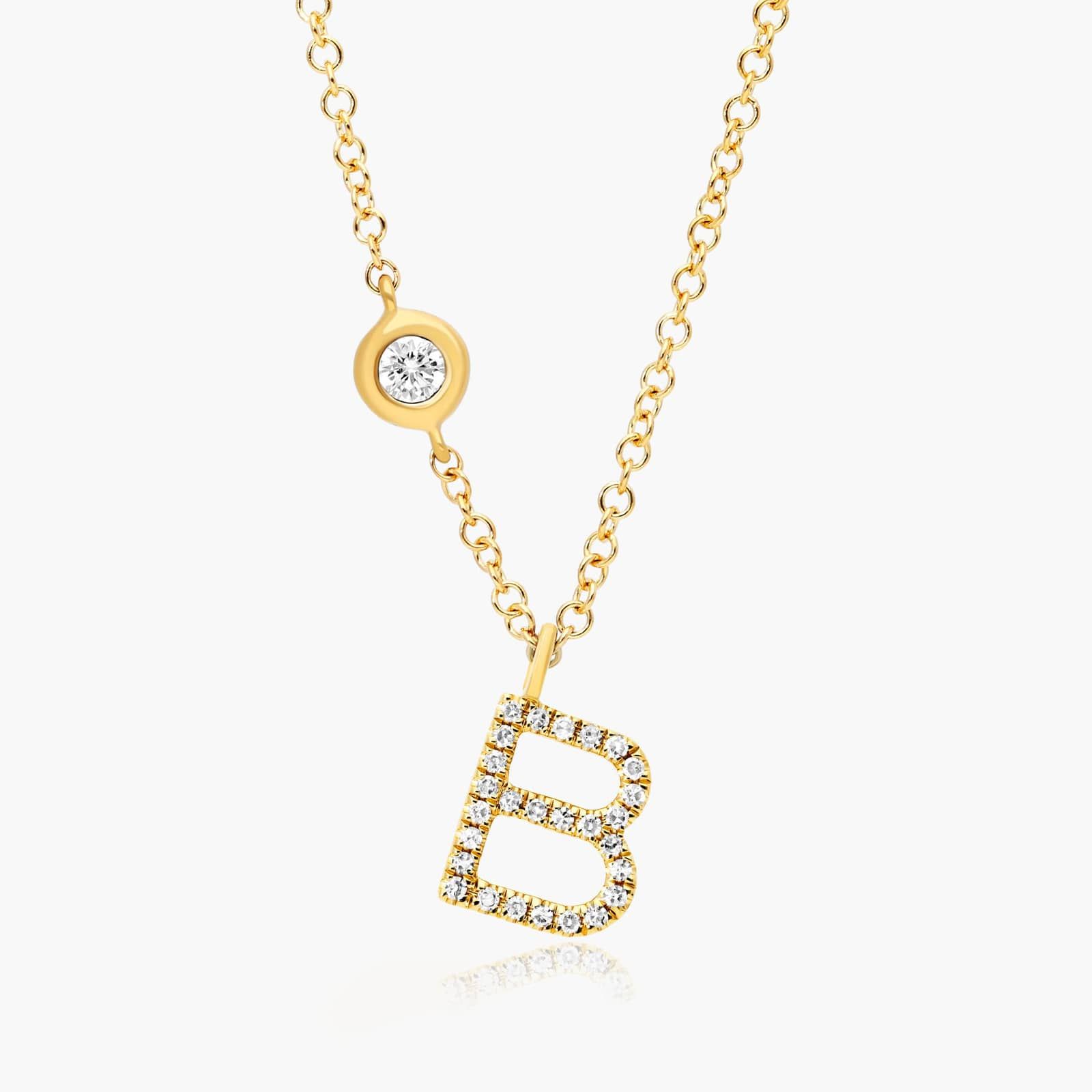 Initial B Diamond Necklace In 14K Yellow Gold
