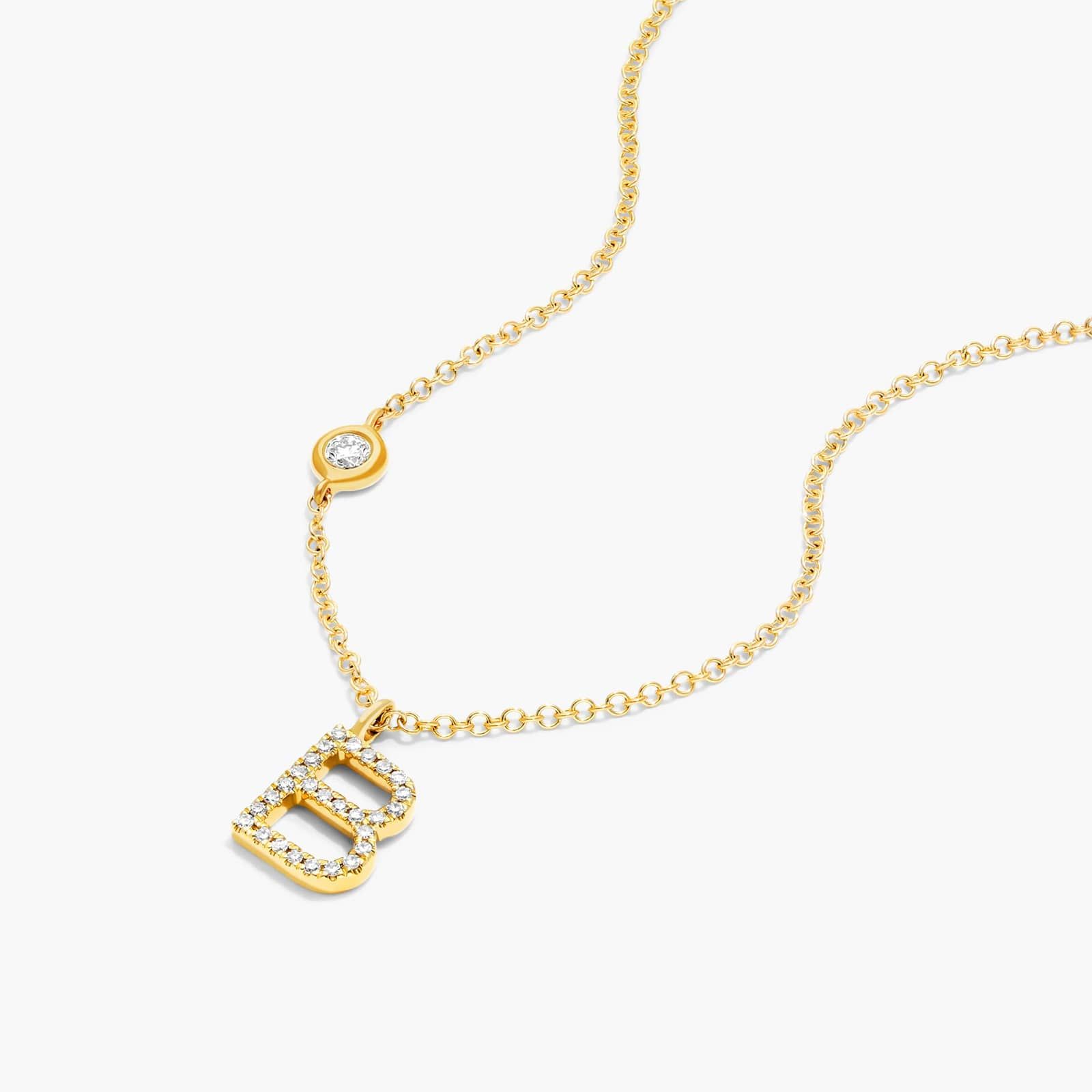 Initial B Diamond Necklace In 14K Yellow Gold