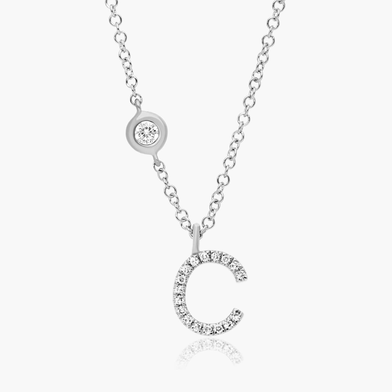Initial C Diamond Necklace In 14K White Gold