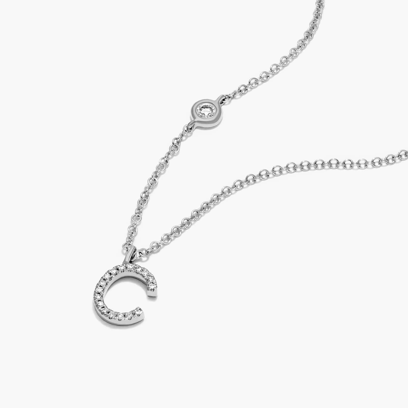 Initial C Diamond Necklace In 14K White Gold