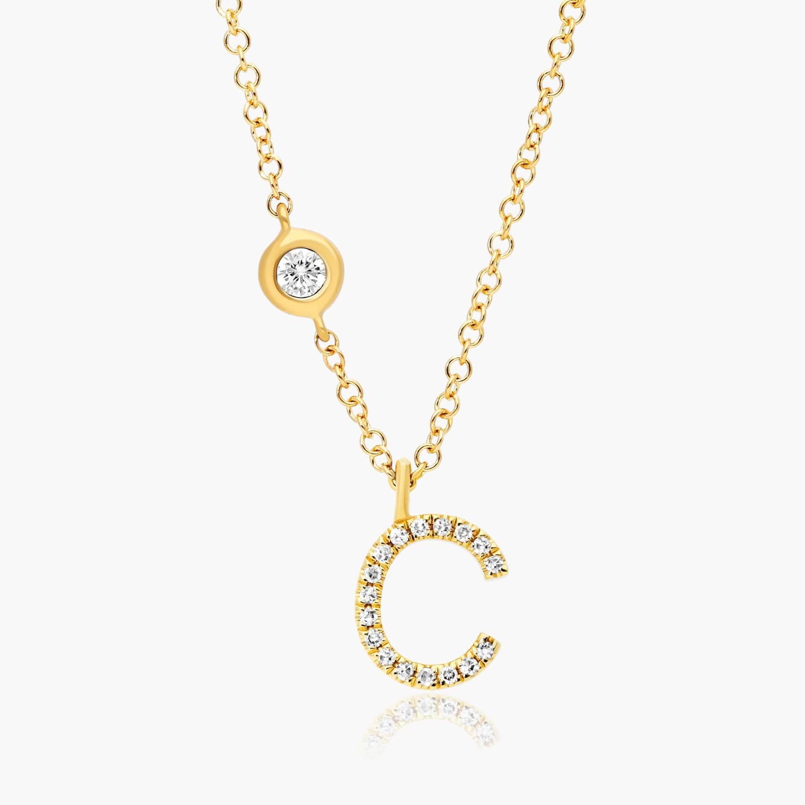 Initial C Diamond Necklace In 14K Yellow Gold
