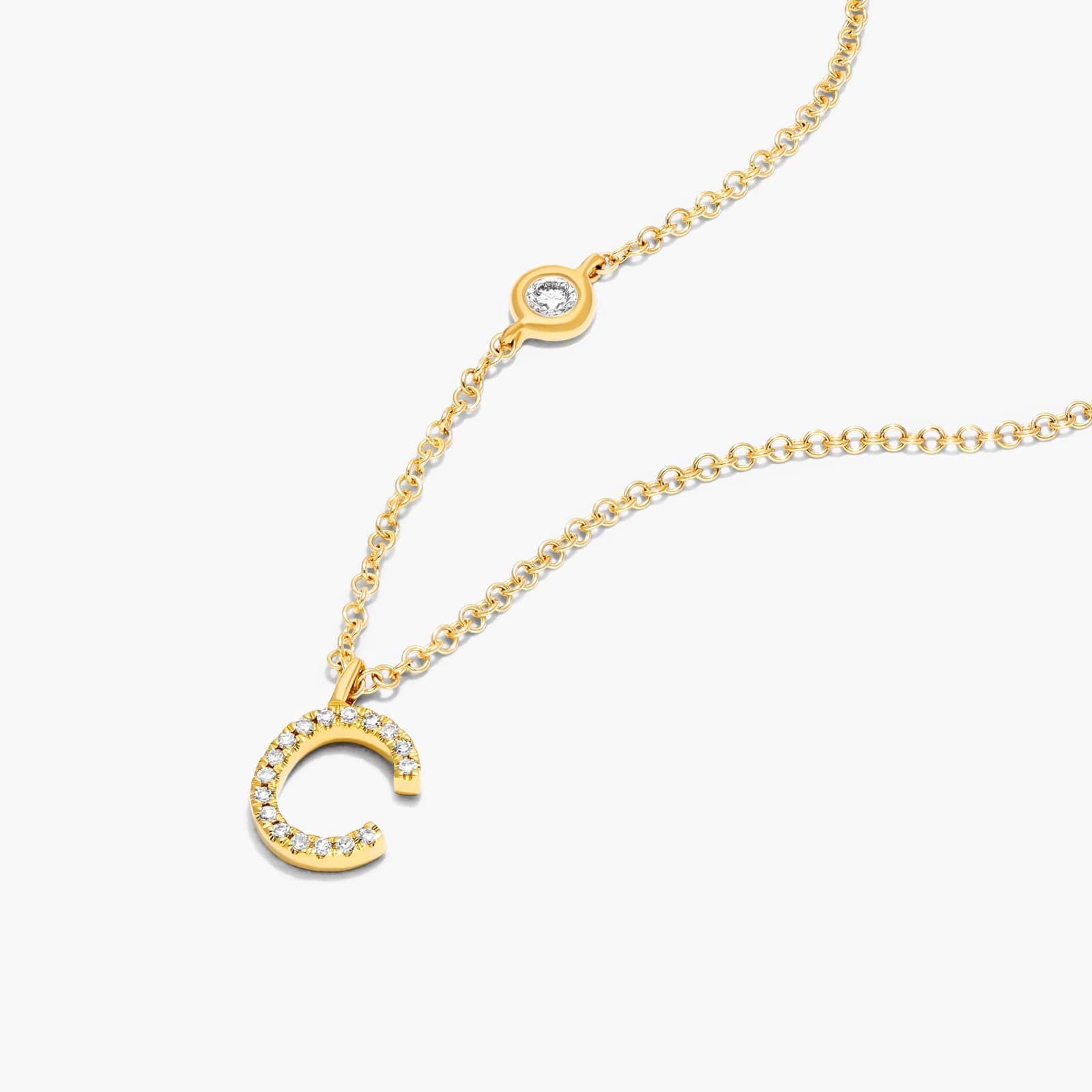 Initial C Diamond Necklace In 14K Yellow Gold