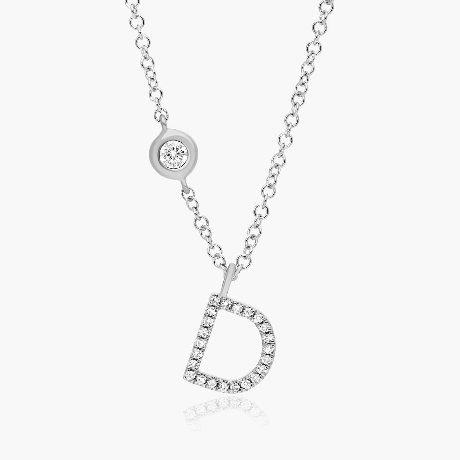Initial D Diamond Necklace In 14K White Gold