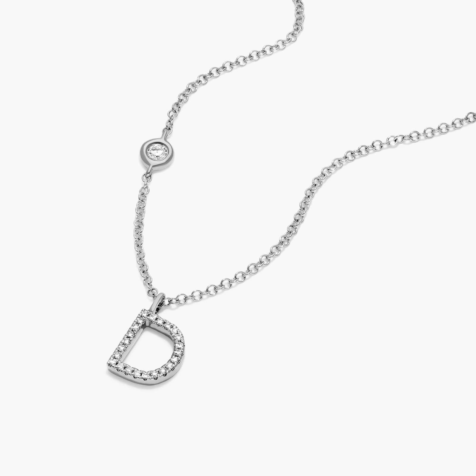 Initial D Diamond Necklace In 14K White Gold