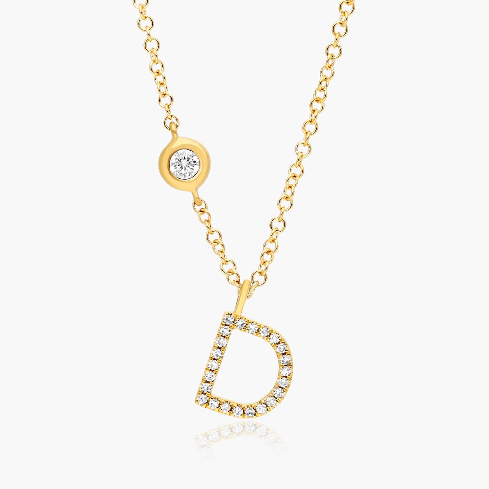 Initial D Diamond Necklace In 14K Yellow Gold