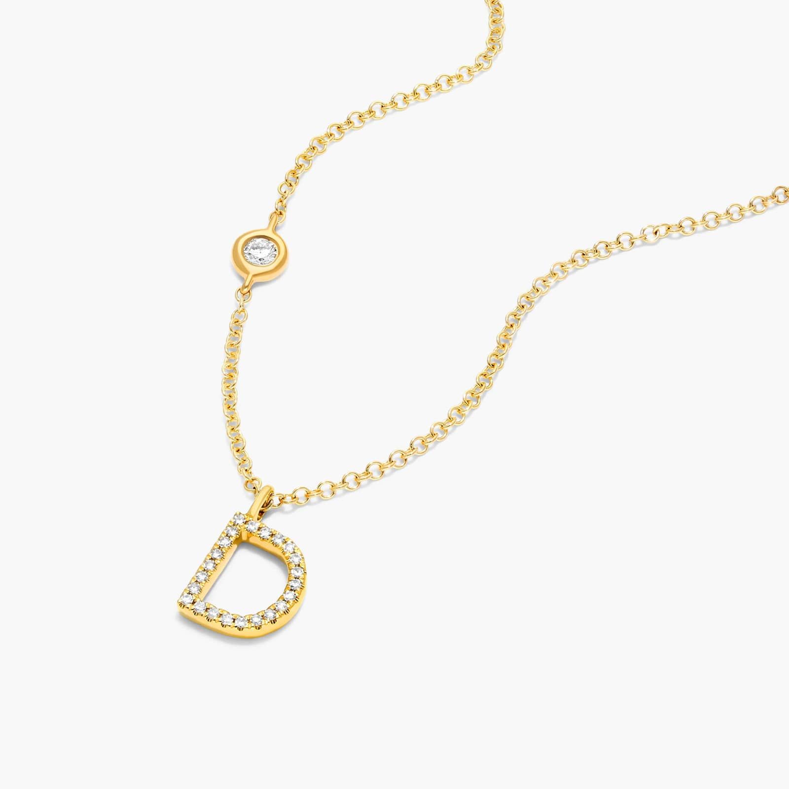 Initial D Diamond Necklace In 14K Yellow Gold