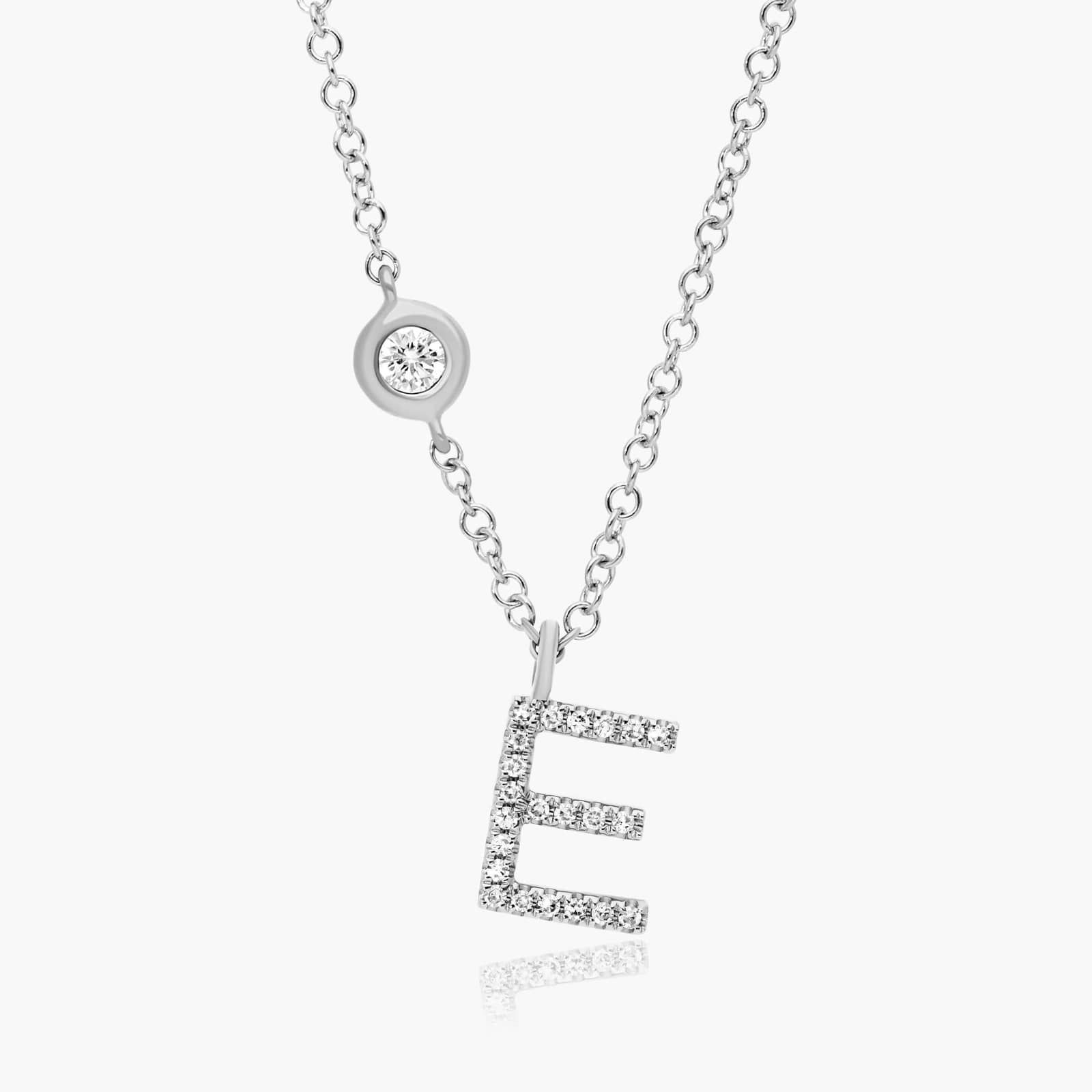 Initial E Diamond Necklace In 14K White Gold