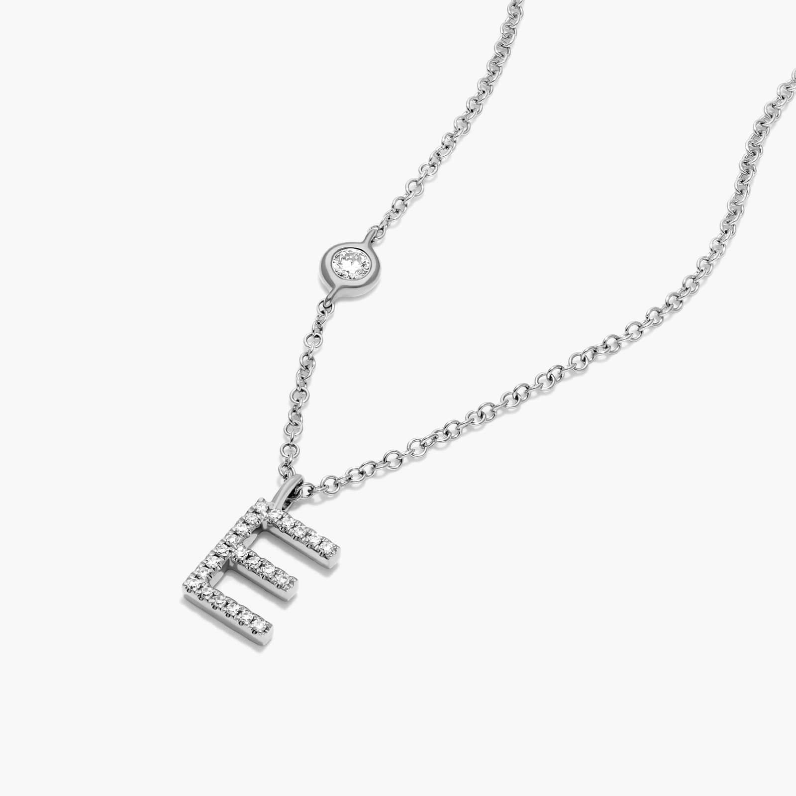 Initial E Diamond Necklace In 14K White Gold